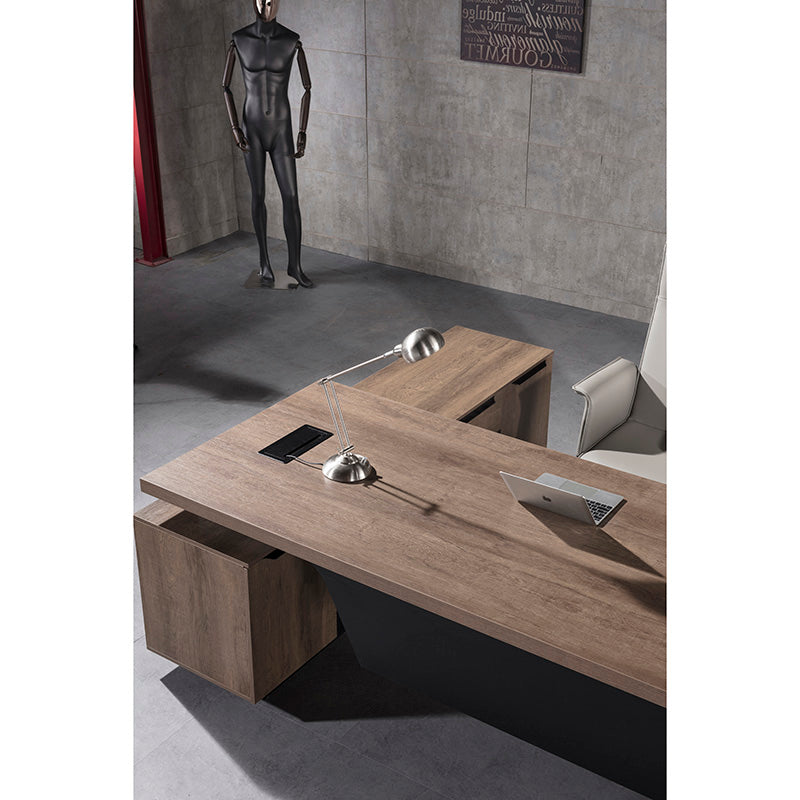 BALDER Executive Desk with Right Return 1.8M-2.0M Warm Oak & Black - Modern Office Furniture for Home & Business Workspaces