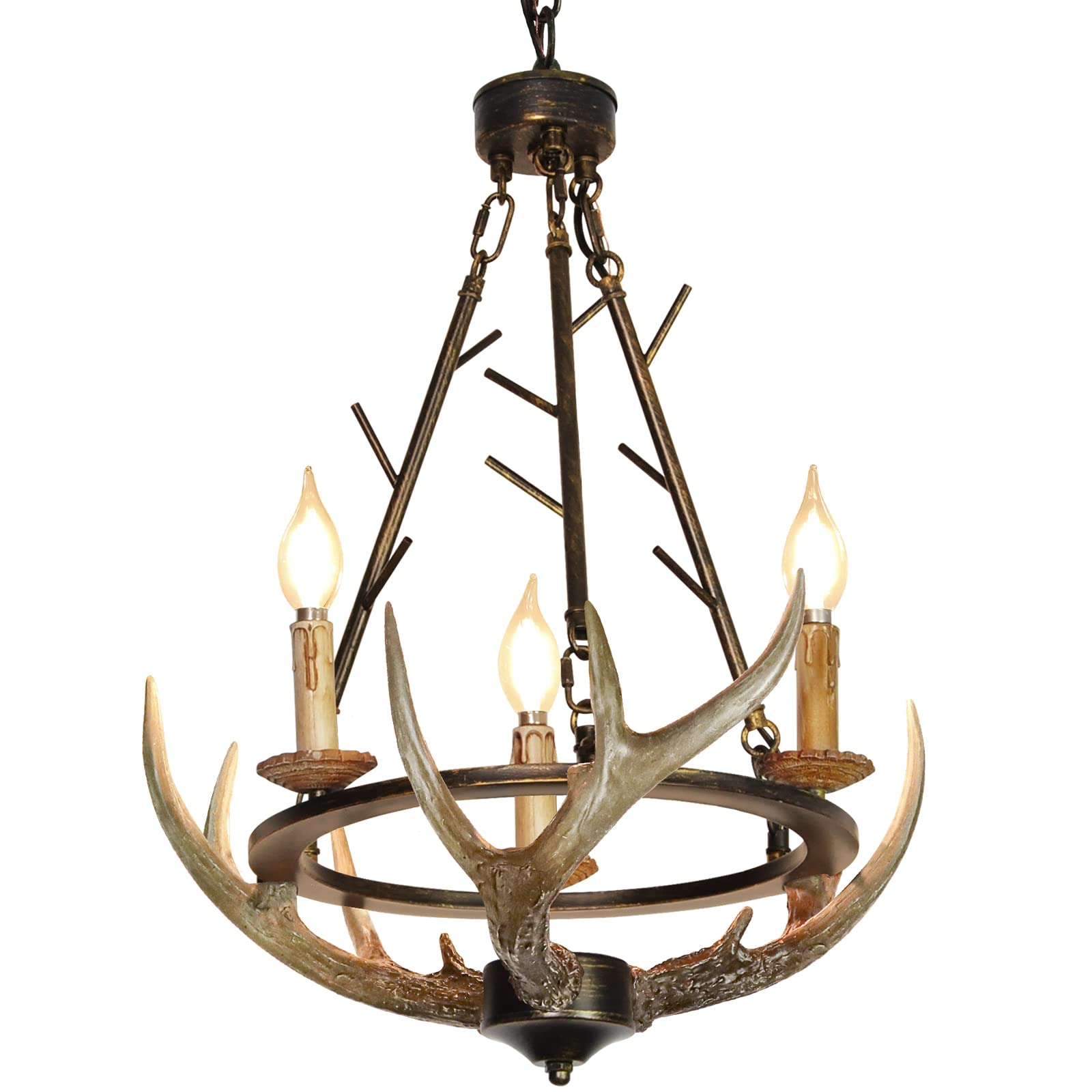 Debemenes Antler Chandelier Lighting - 3-Light Vintage Style Resin Deer Antler Chandelier for Dining Room, Kitchen, Living Room & Cabin Decor - UL Listed - Perfect for Rustic, Lodge & Farmhouse Interior Design