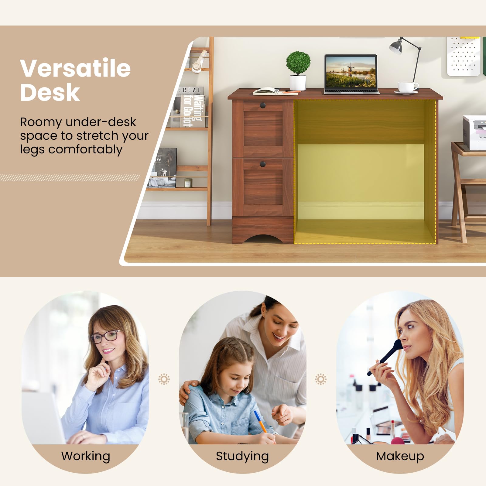 Tangkula Wooden Computer Desk with Drawers & USB Charging Station - Compact Home Office Desk for PC, Laptop & Notebook - Study Writing Workstation for Small Spaces - Perfect for Remote Work, Online Classes & Gaming Setup