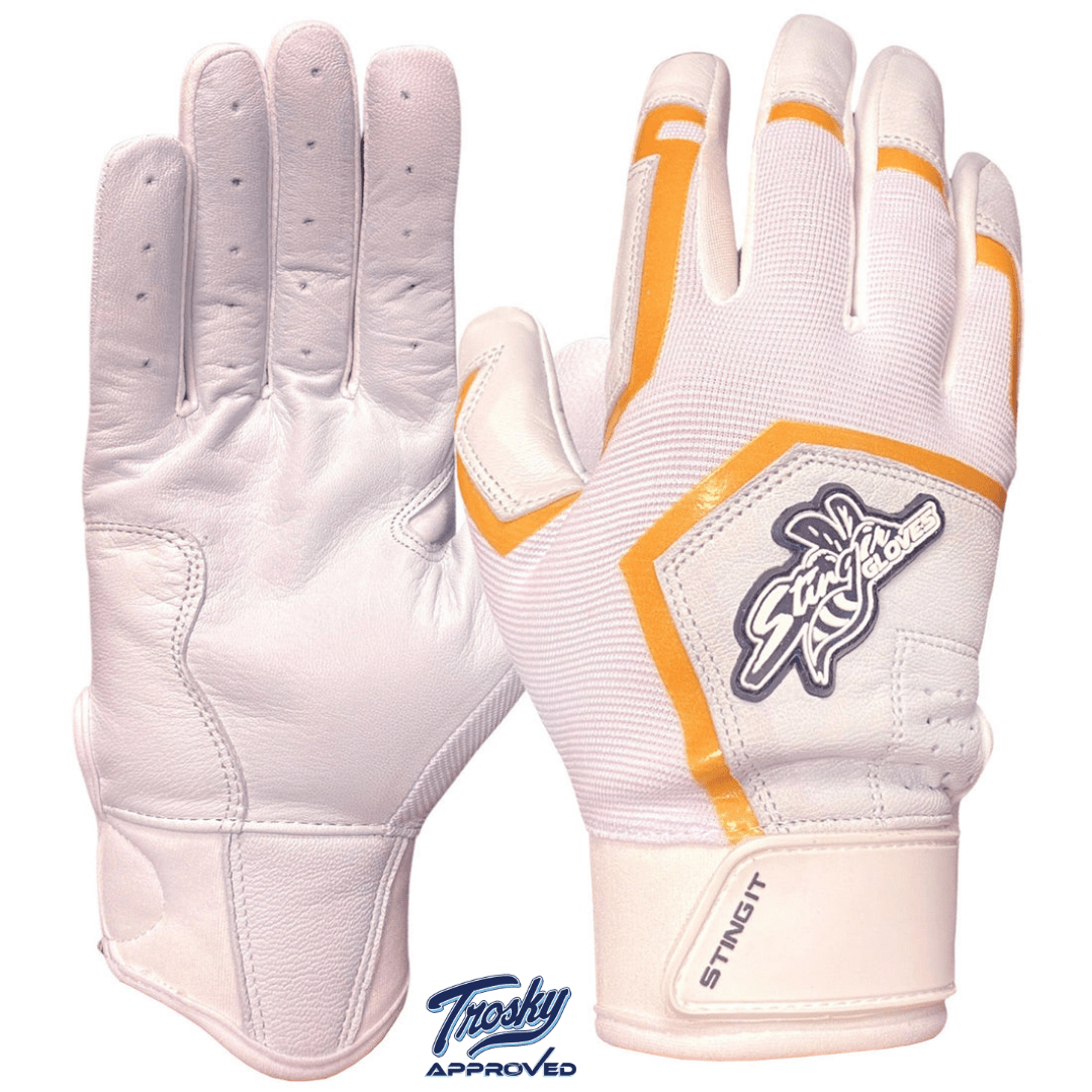 Sting Squad Batting Gloves - White & Gold Baseball Gloves for Men & Women | Perfect for Training, Games & Outdoor Sports
