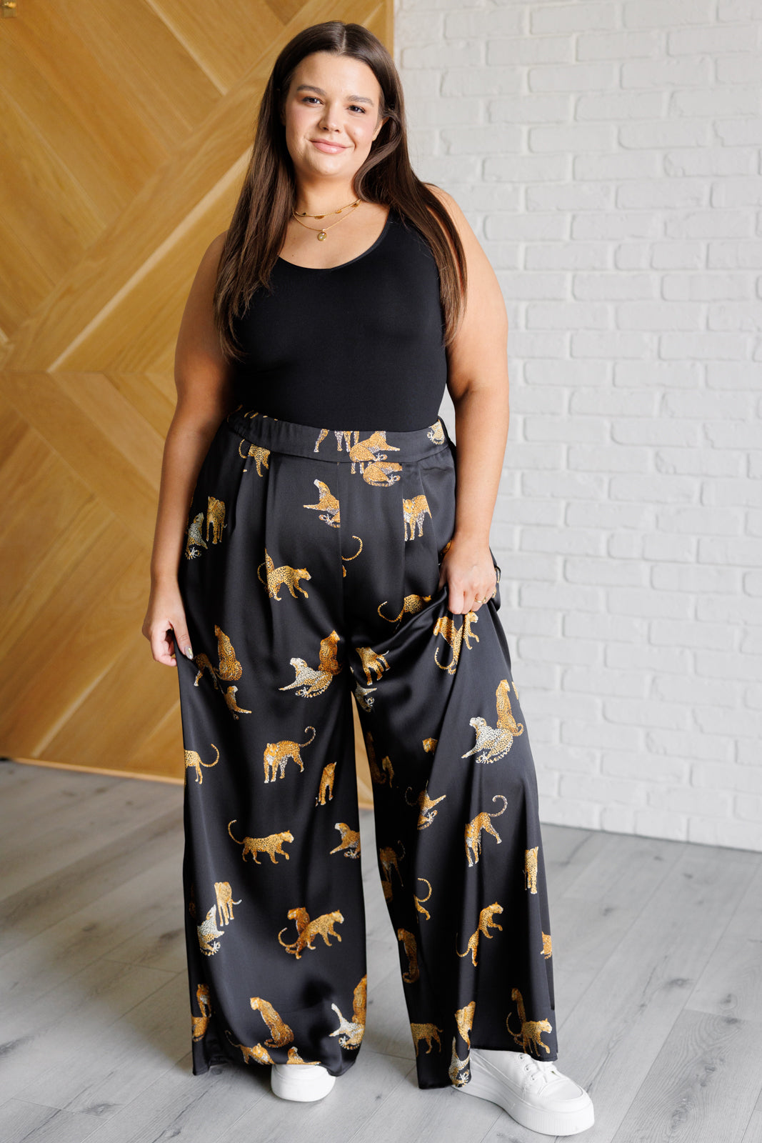 Legendary Leopard Print Satin Wide Leg Pants - Women's High Waist Lounge Pants for Casual Wear, Yoga & Home Comfort