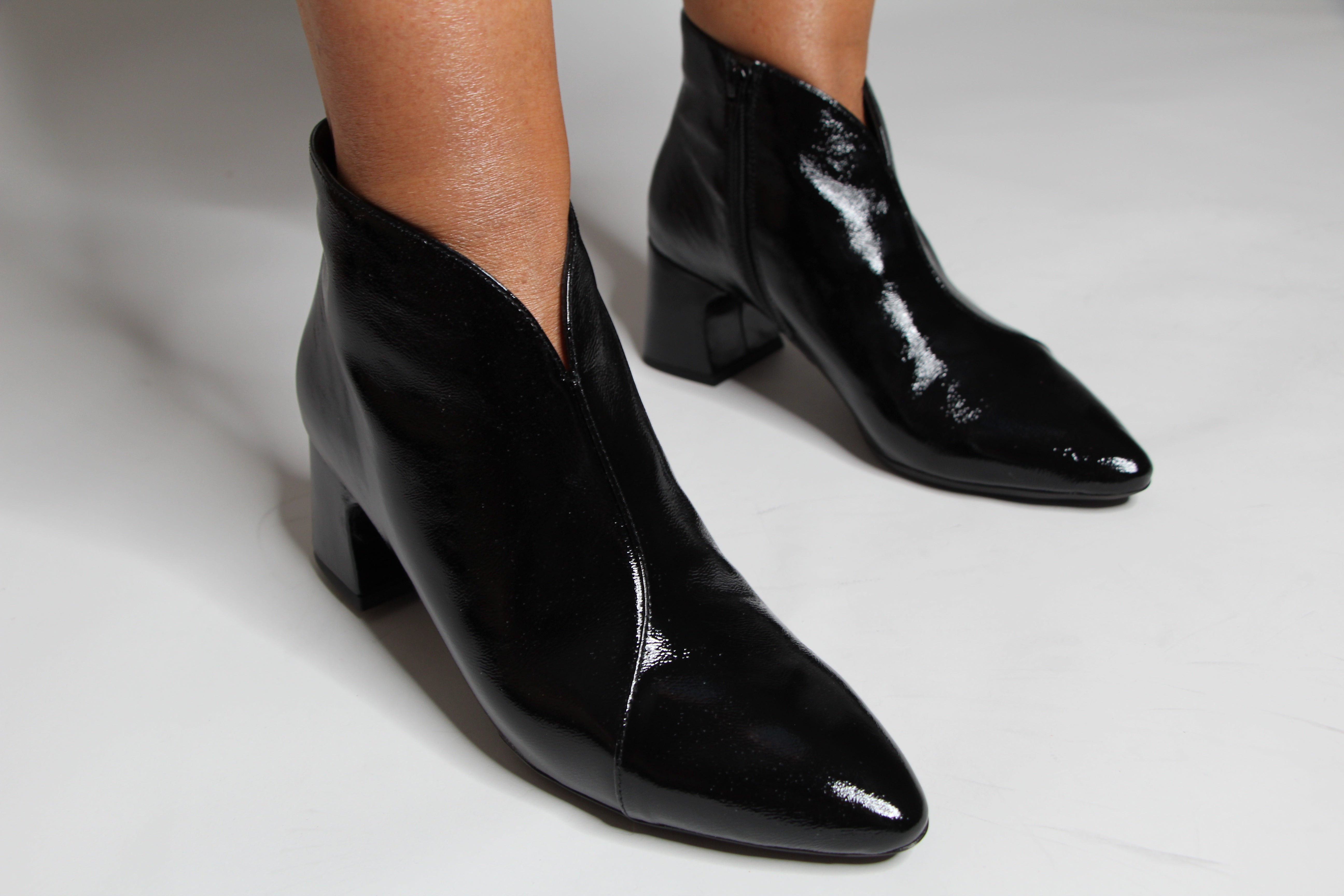 Wonders I 9013 Black Patent Leather Ankle Boots for Women - Stylish Dress Shoes for Office, Party & Evening Wear