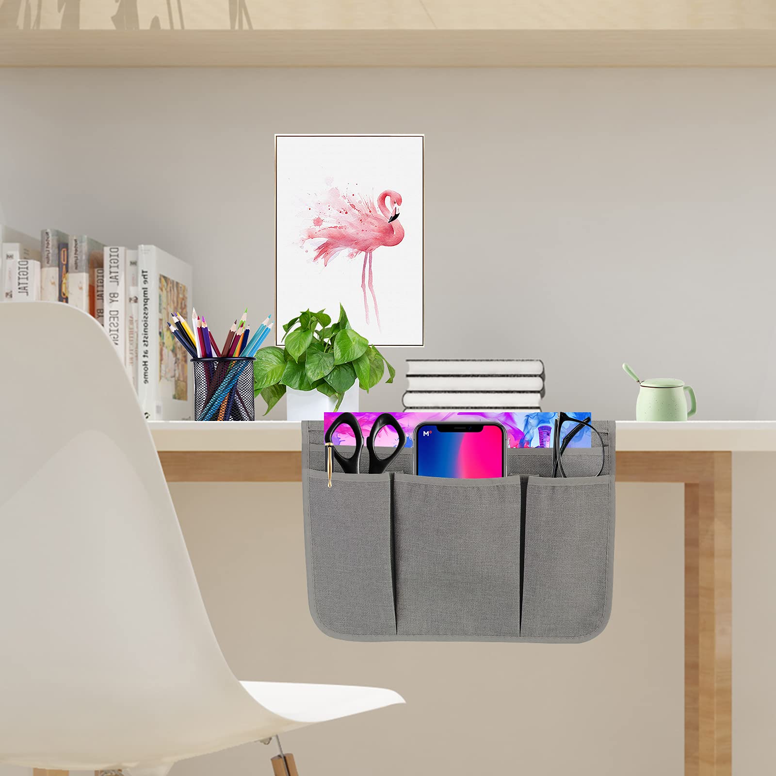 Bedside Caddy Organizer - Storage Holder for Phone, Tablet, iPad, Remote & Magazines - Perfect for Home, College Dorm, Bunk Bed & Sofa (Grey) - Keep Essentials Handy While Reading or Relaxing in Bed