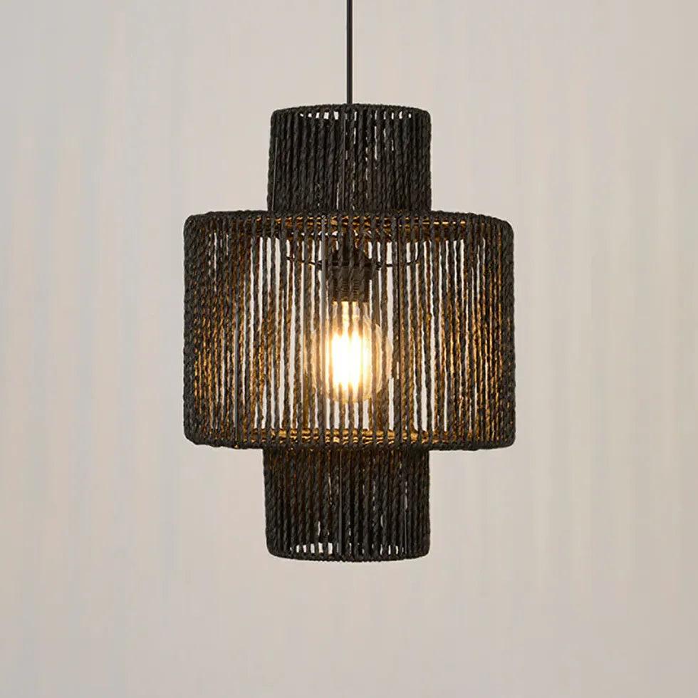 Modern Rattan Pendant Light Fixture - Dark Brown Woven Natural Fiber Chandelier for Dining Room, Kitchen Island & Bedroom Lighting
