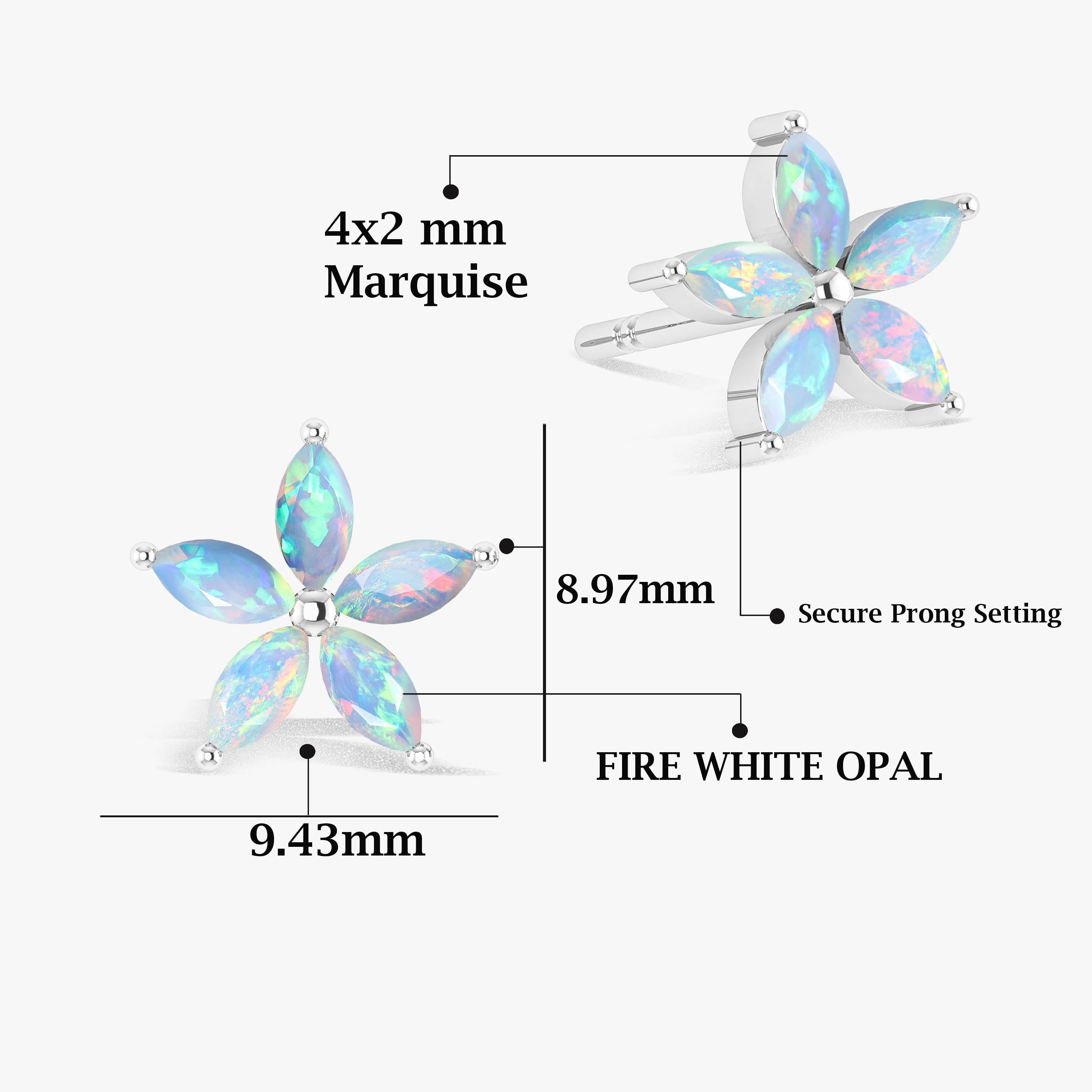 Marquise Tone Natural White Opal Flower Stud Earrings for Women – Elegant Floral Jewelry Gift for Wedding, Party & Everyday Wear
