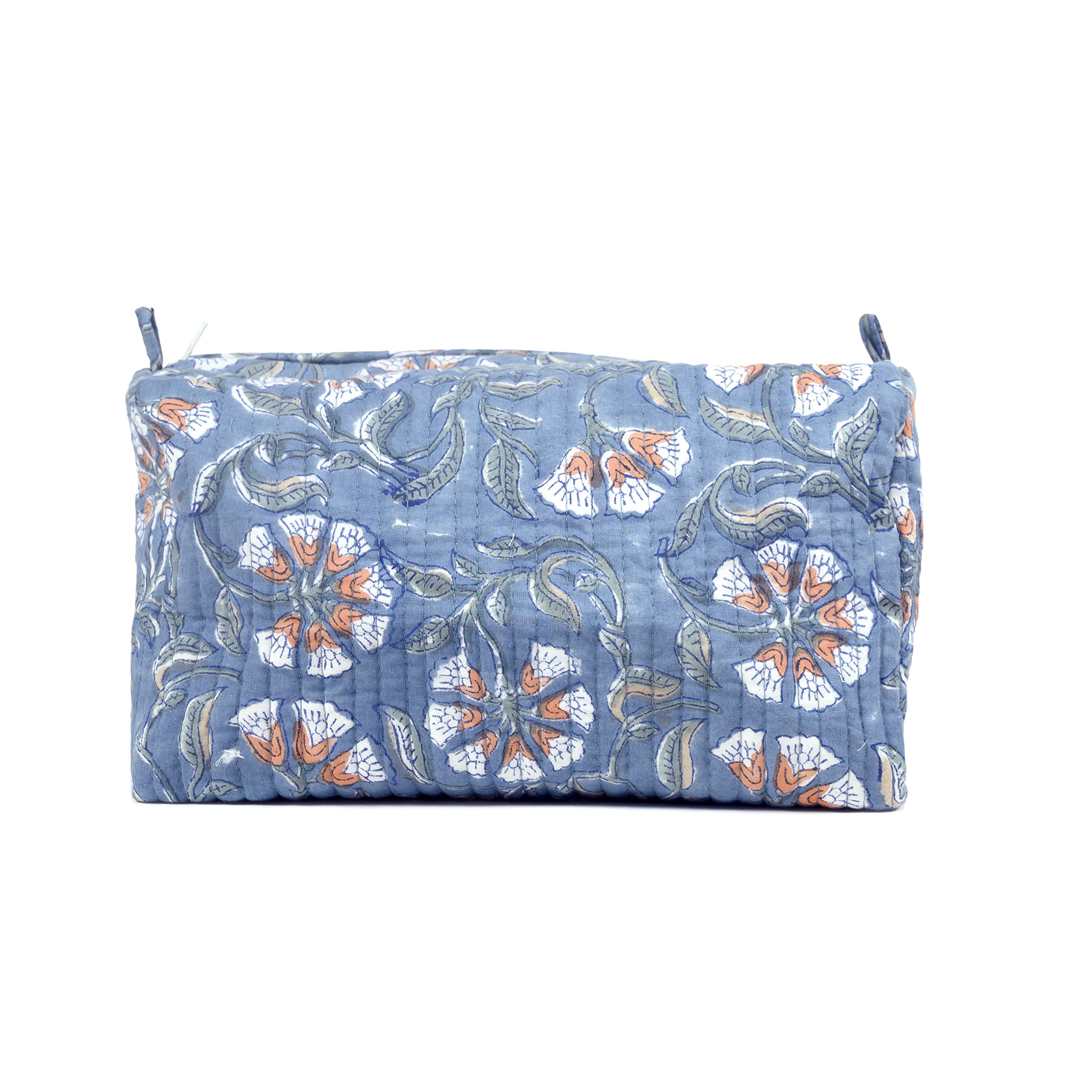 Block N Style Women's Toiletry Bag - Handblock Printed Cosmetic Makeup Organizer Pouch Kit (Blue) | Perfect for Travel, Gym & Daily Essentials Storage