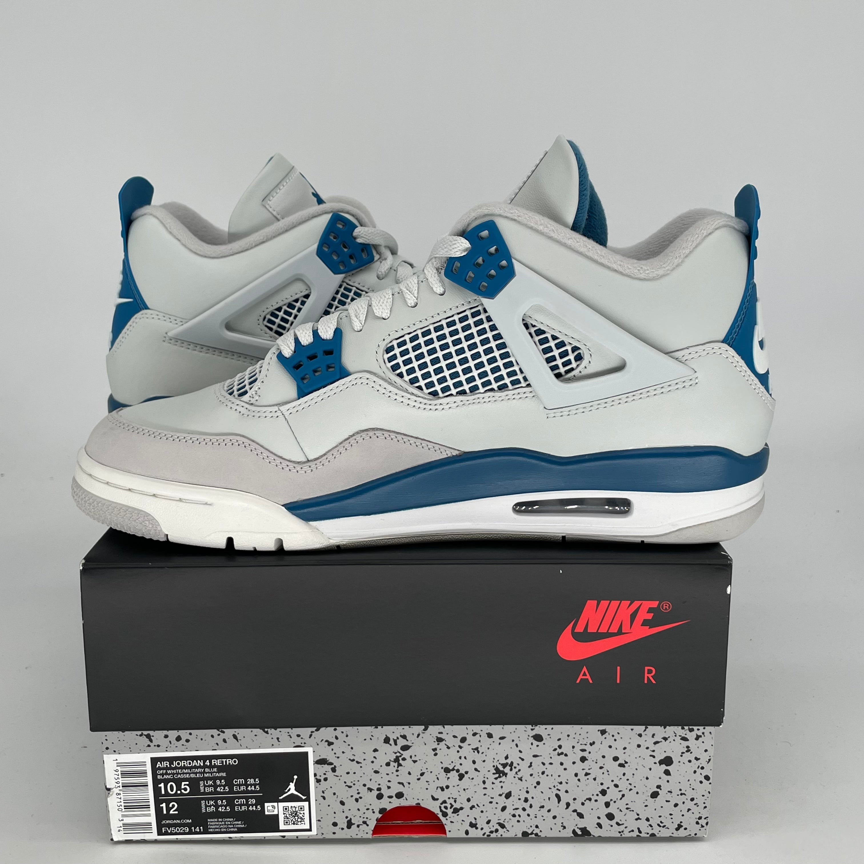 Original Air Jordan 4 Retro 'Military Blue' Men's Basketball Shoes - Size 10.5 / Women's 12 (FV5029-141) | Classic Sneakers for Streetwear & Sports Performance