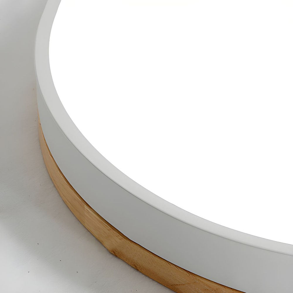 Nordic Style Wood LED Round Flush Mount Ceiling Light - Modern Minimalist Lighting for Living Room, Bedroom, Kitchen and Hallway