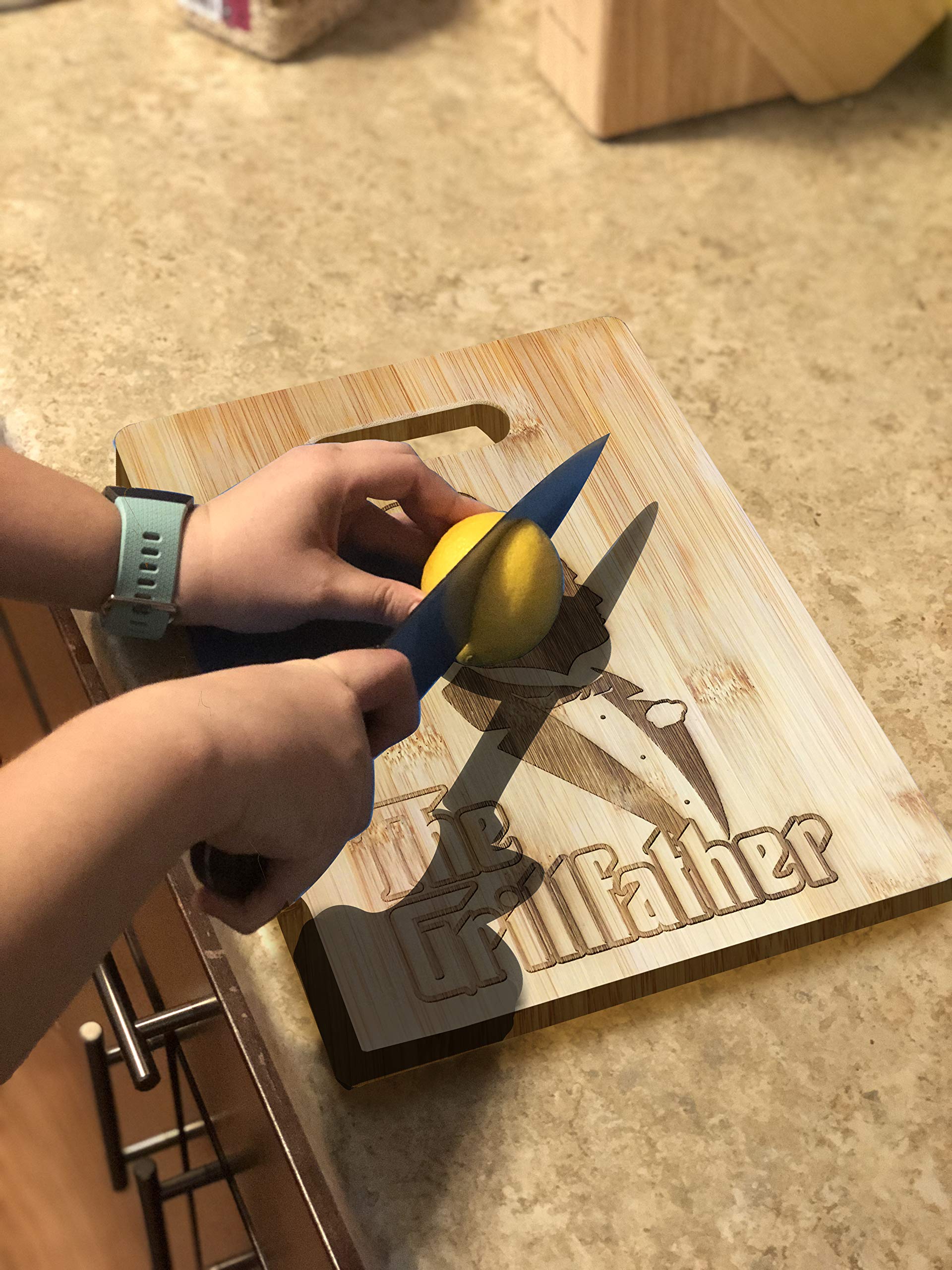Funny 'Grill Father' Laser Engraved Bamboo Cutting Board - Unique Wedding, Housewarming & Anniversary Gift for Dad - Perfect for BBQ Parties & Kitchen Decor