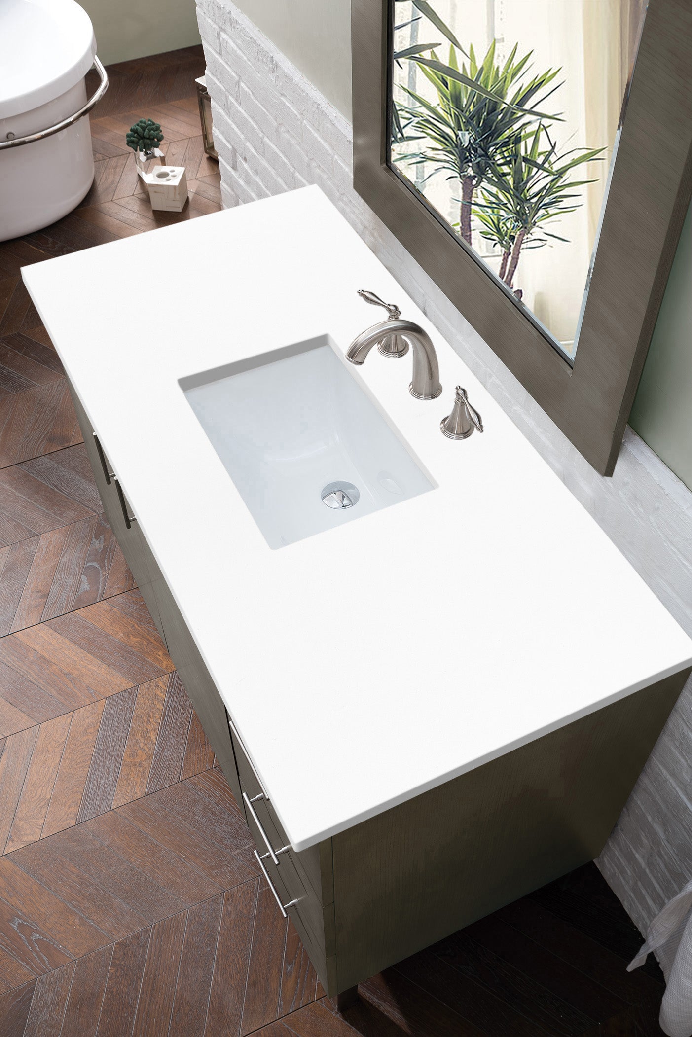 Metropolitan 48 Inch Single Bathroom Vanity Set with Silver Oak Finish & 3CM Classic White Quartz Countertop - Perfect for Modern Master Bathrooms and Guest Suites