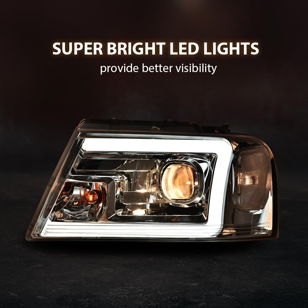 G-PLUS LED DRL Headlights for Ford F150 & Lincoln Mark LT - Clear Lens Chrome Housing - Perfect for Night Driving