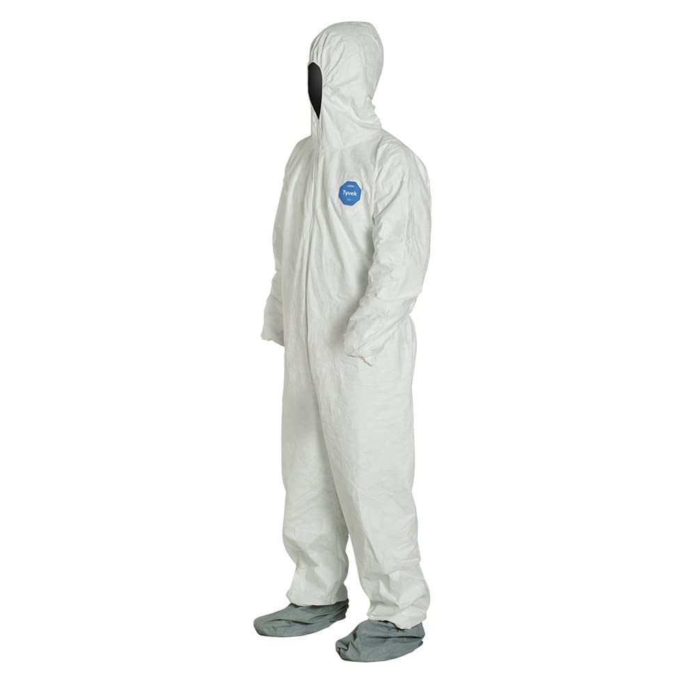DuPont Tyvek 400 TY122S Disposable Protective Coverall with Hood & Boots - Chemical Resistant Full Body Suit for Hazardous Work Environments