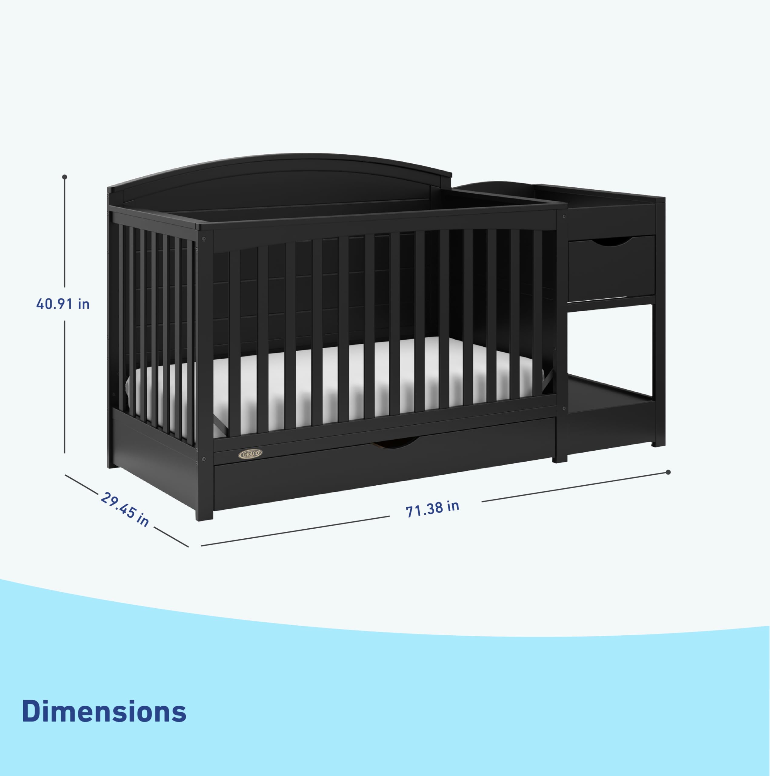 STORK CRAFT Graco Bellwood 5-in-1 Convertible Crib & Changer with Storage Drawer (Black) - GREENGUARD Gold Certified, Converts to Toddler Bed & Full Size Bed, Nursery Furniture for Baby & Kids Room, Perfect for Newborns to Teens