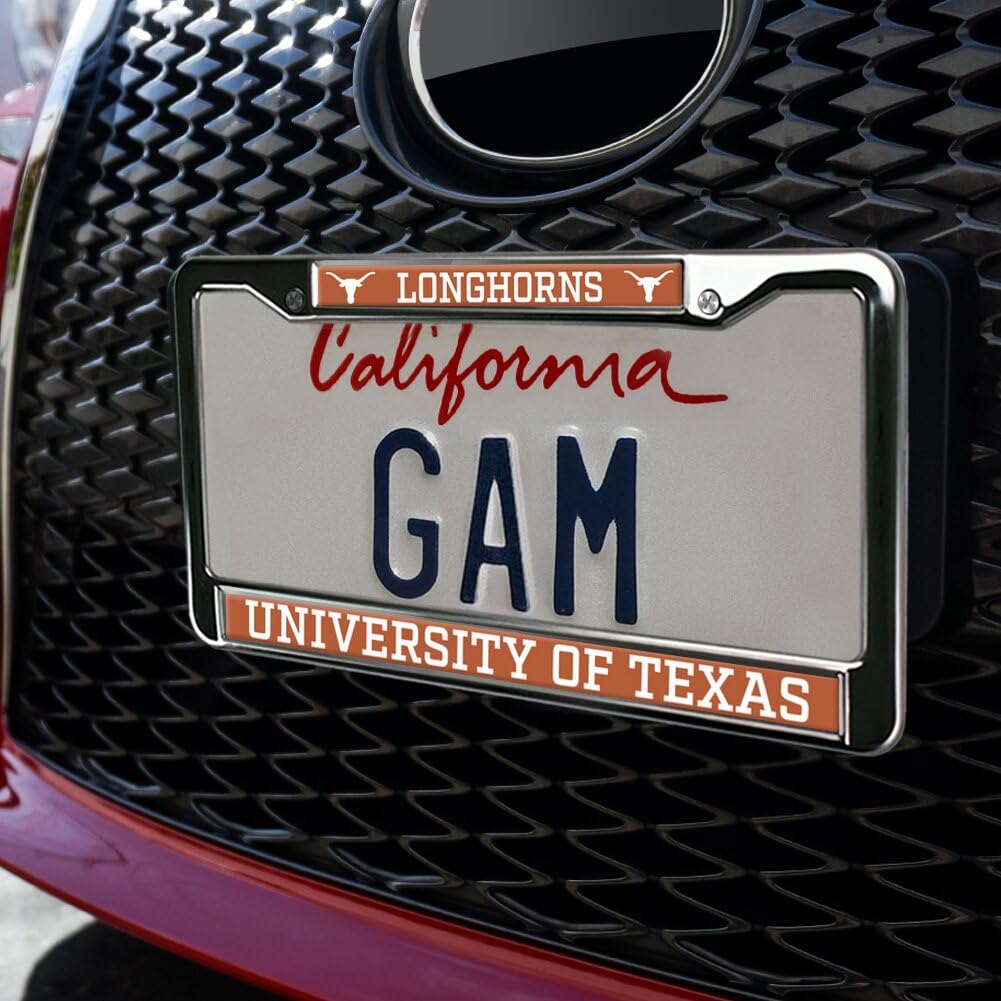 Texas Longhorns Full Size Standard License Plate Frame - Durable Metal Car Accessory for UT Fans, Alumni & Supporters - Perfect for Game Days, Tailgating & Showing School Spirit