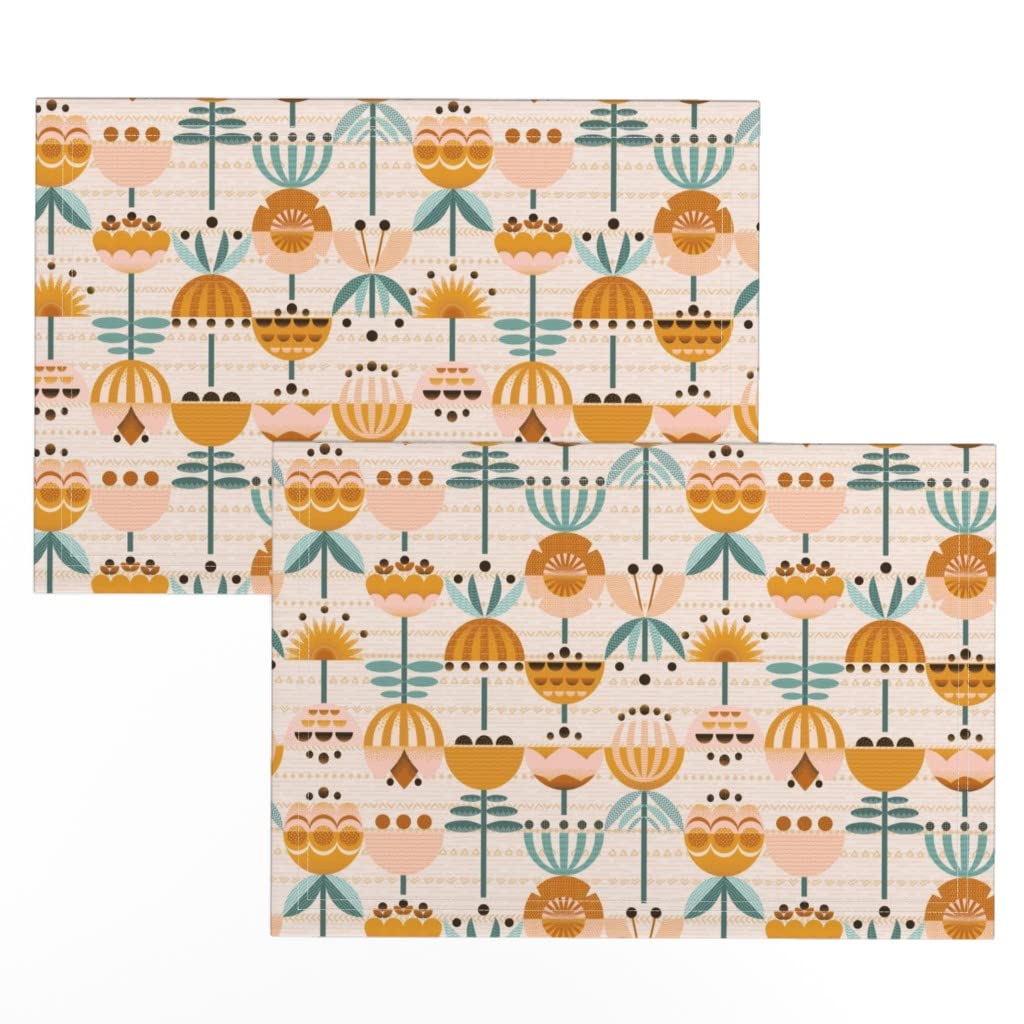 Spoonflower Linen Cotton Canvas Placemats Set of 2 - Geometric Abstract Small Scale Print Table Mats for Dining, Kitchen Decor, and Party Settings