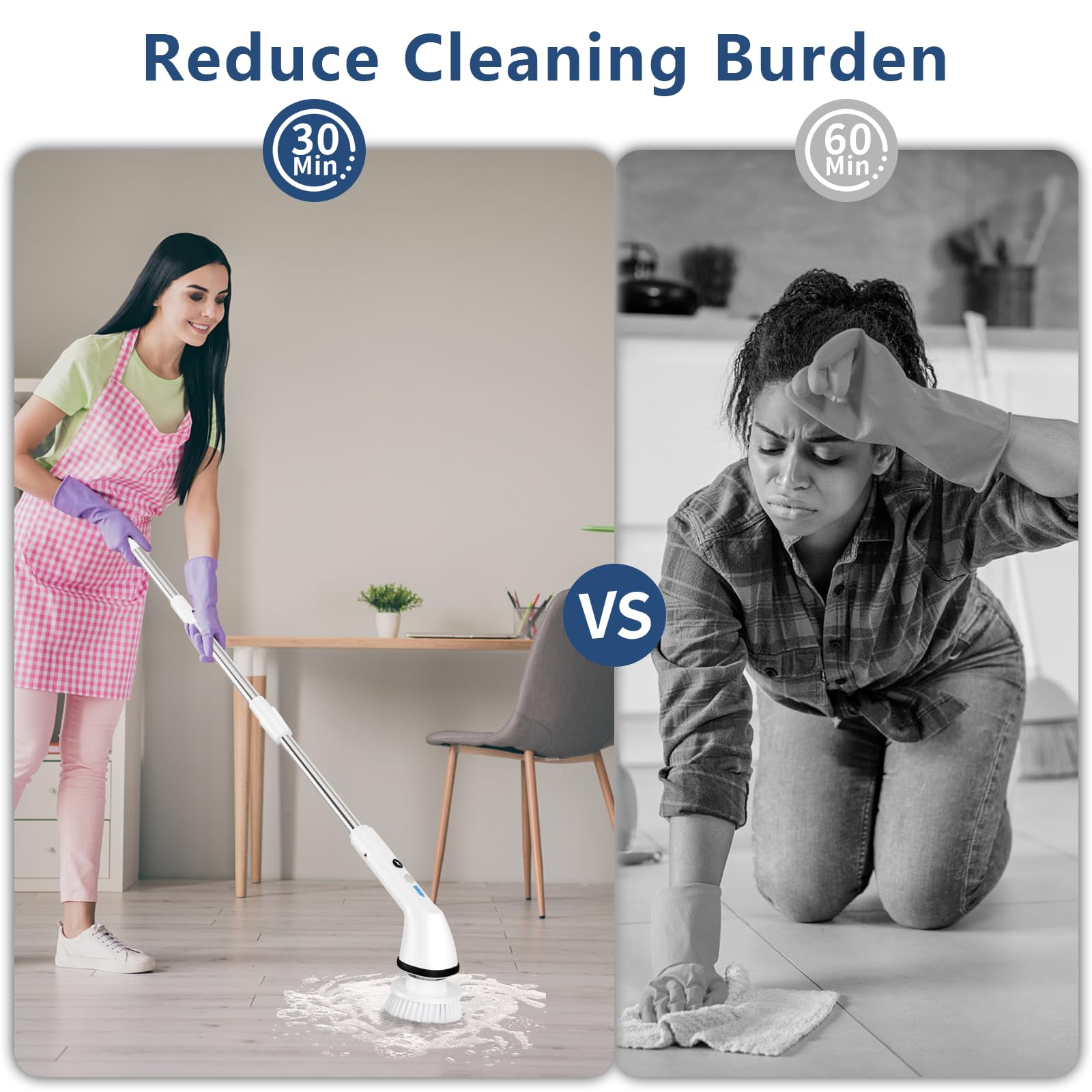 8-in-1 Electric Spin Scrubber with 6 Replaceable Brush Heads & Extension Arm - 450RPM Power Cleaning Brush for Bathroom, Shower, Car, Floor & Tile (Perfect for Deep Cleaning Grout, Bathtubs & Hard-to-Reach Areas)
