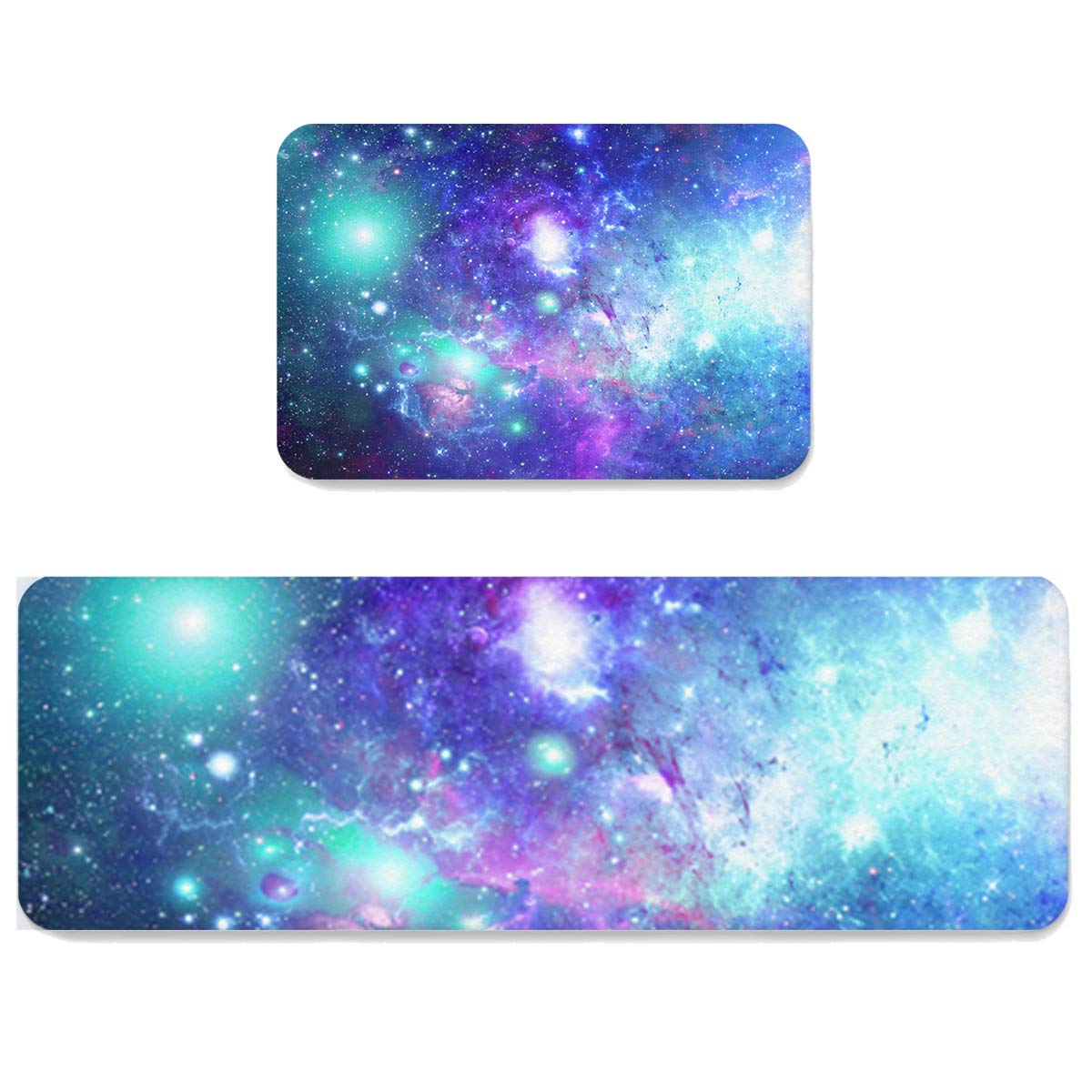 HELLOWINK Anti-Fatigue Kitchen Mat Set of 2 - Non-Slip Floor Mats for Kitchen, Sink & Laundry - Comfortable Standing Rugs with Nebula Starry Sky Design - Perfect for Home, Office & High-Traffic Areas