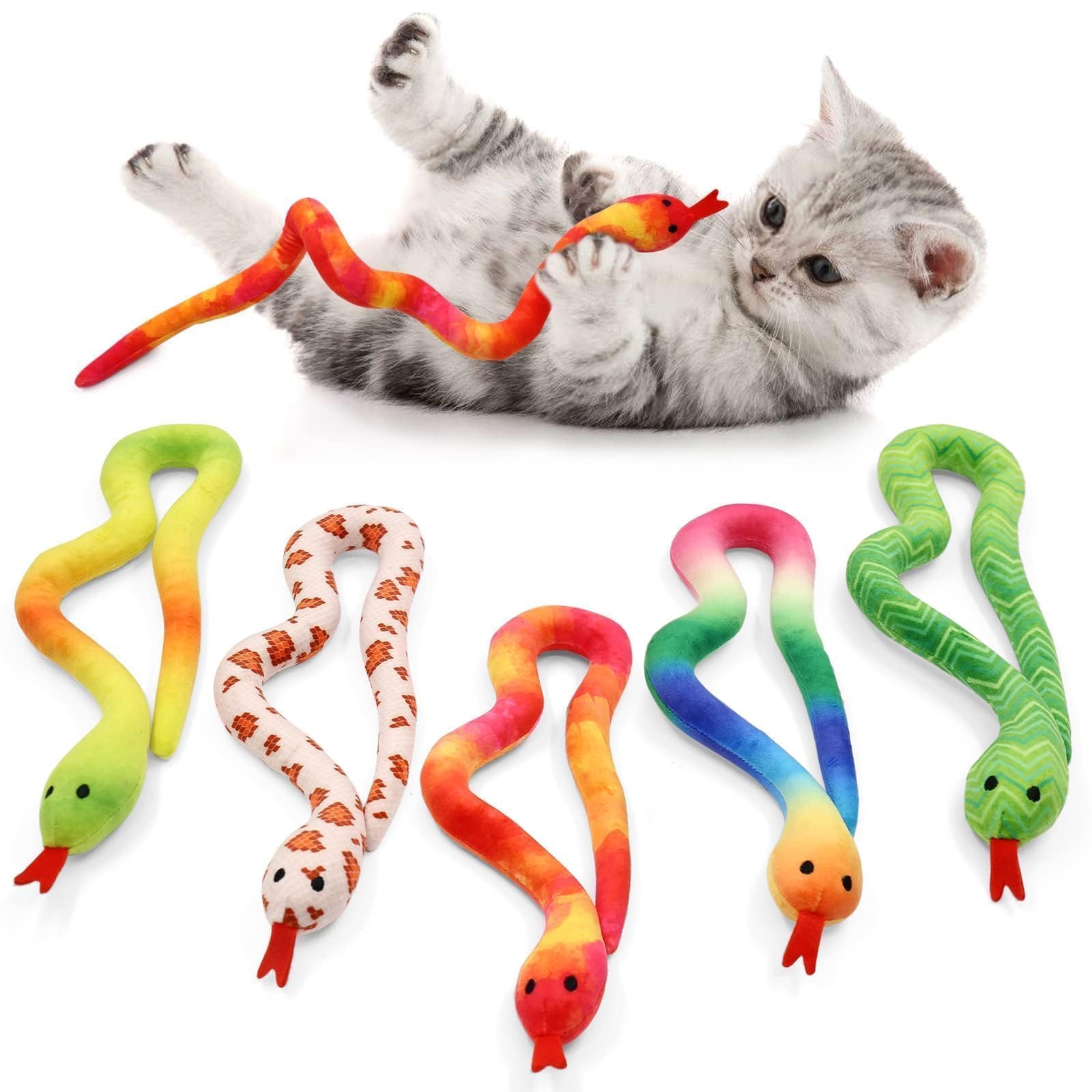 **CiyvoLyeen 5 Pack Snake Cat Toys with Catnip - Interactive Kitten Toys for Indoor Cats, Chew Toys for Dental Health - Perfect Gift for Cat Lovers (Playtime, Training & Stress Relief)**
