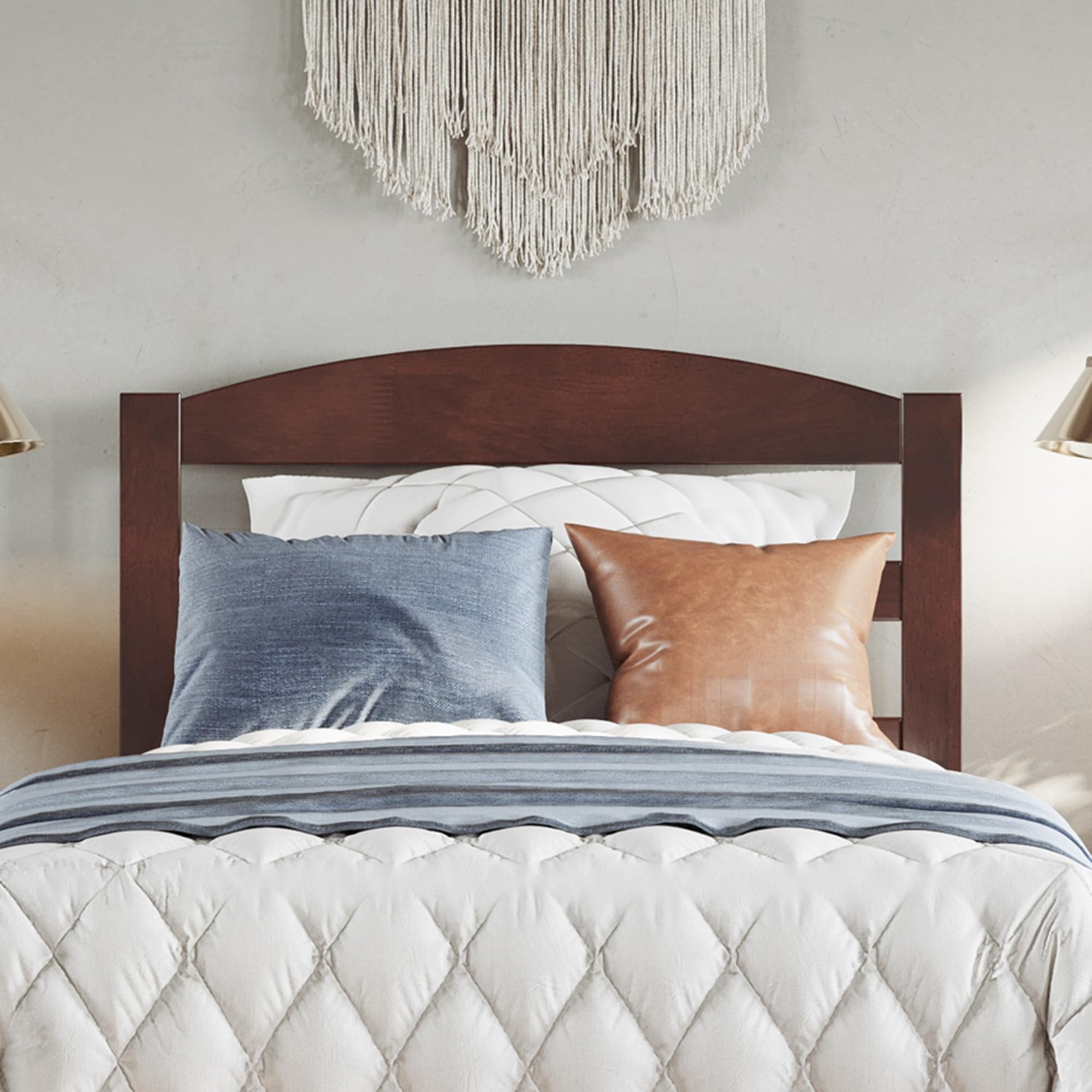 AFI Warren Twin Size Wood Headboard with USB Charging Port - Walnut Finish for Bedroom, Dorm, or Guest Room - Modern & Functional Design