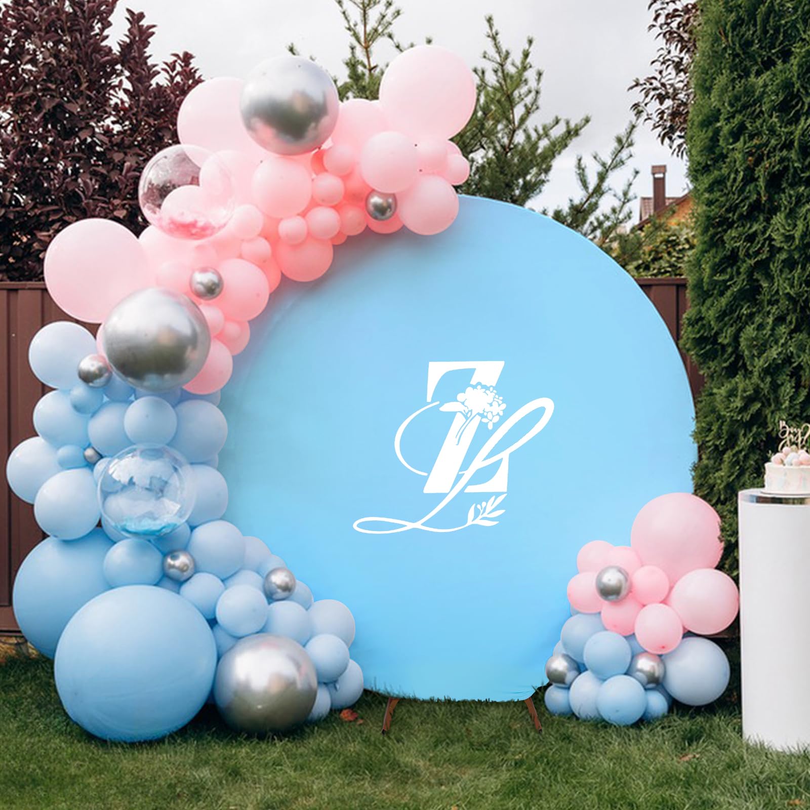 Babenest 7.2FT Baby Blue Round Backdrop Cover - 2-Sided Spandex Circle Balloon Arch Stand for Party, Wedding, Birthday, Baby Shower & Anniversary Decorations | Perfect for Photo Booths, Event Backdrops & Celebration Decor