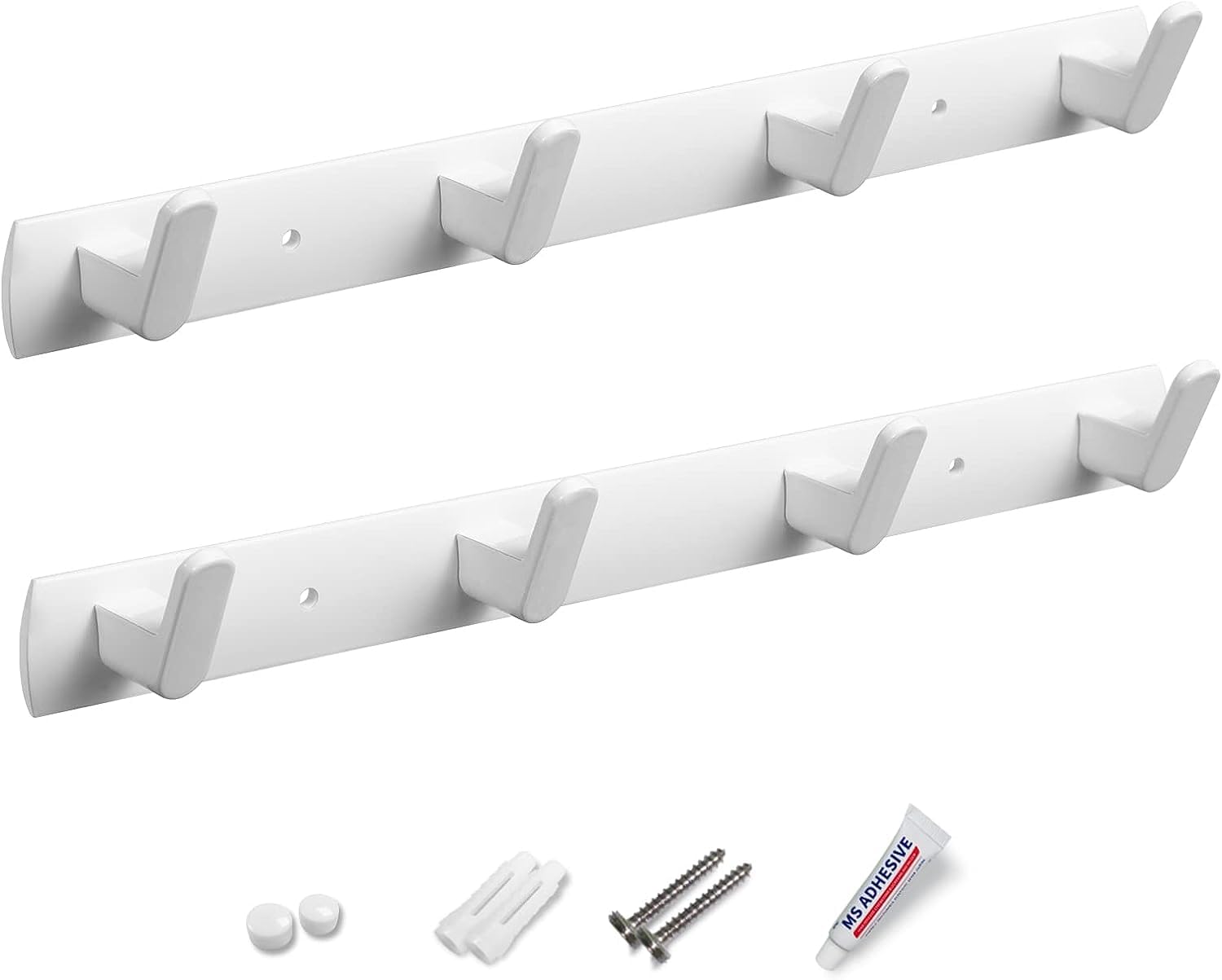 White Heavy Duty Wall Mount Coat Rack with 4 Hooks - Modern Space Saving Hanging Solution for Hats, Keys & Coats | Perfect for Entryway, Bedroom & Small Apartments