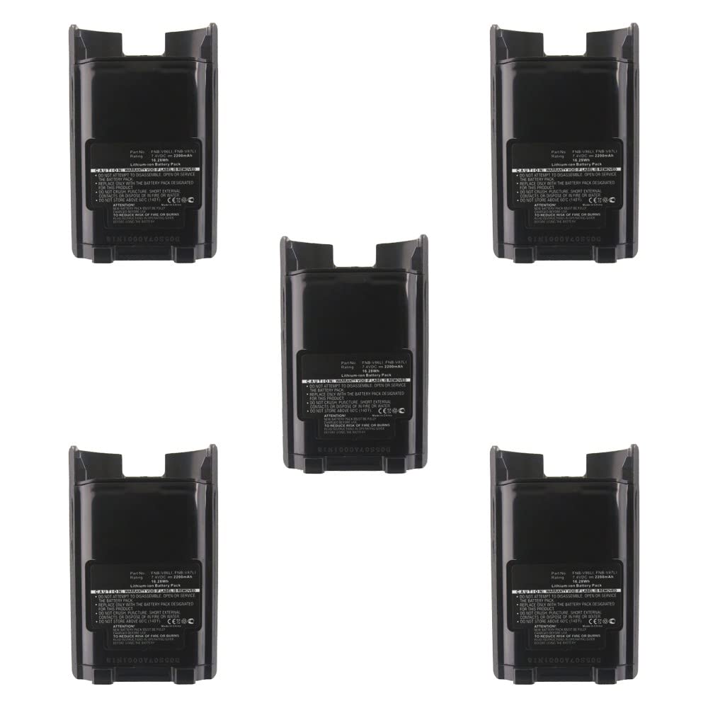 Synergy Digital 2-Way Radio Li-ion Replacement Batteries - 7.4V 2200mAh Combo Pack (5 Batteries) - Compatible with Vertex FNB-V87LI & FNB-V86 - Perfect for Long Shifts, Outdoor Adventures & Emergency Communication