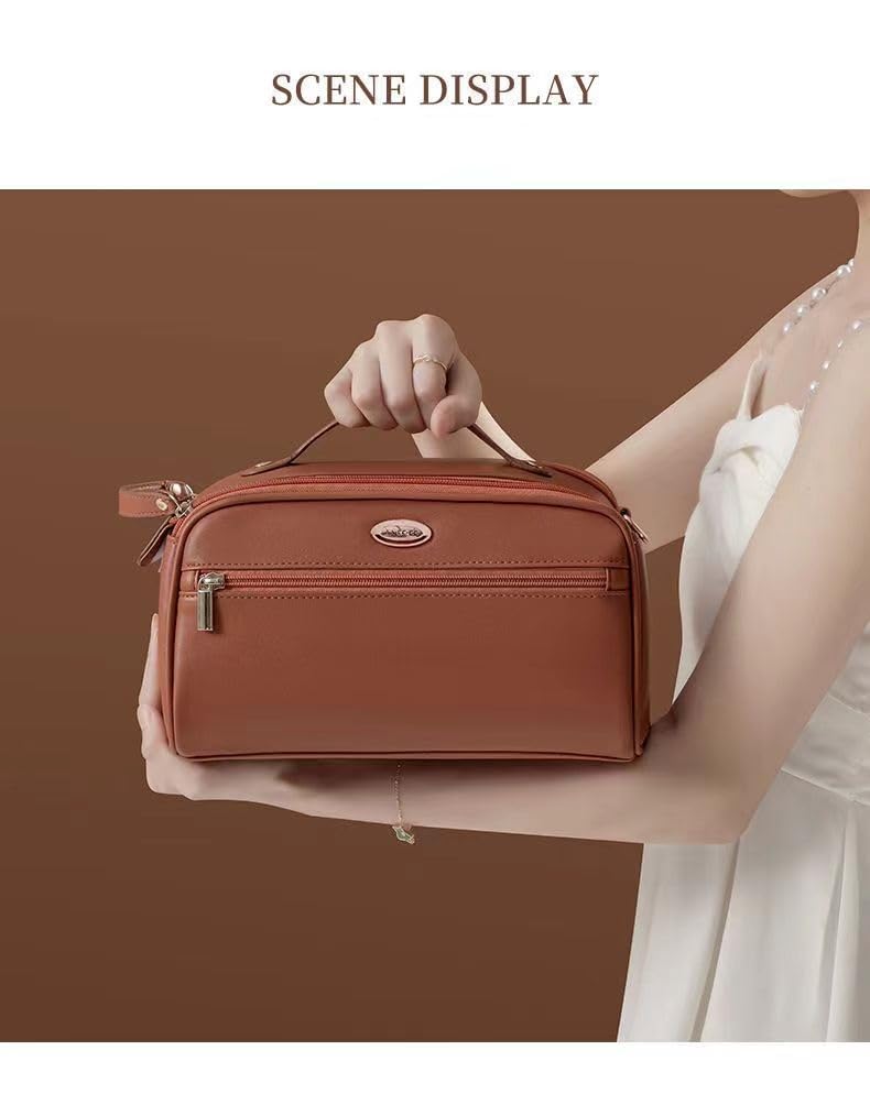 PU Leather Double Zipper Makeup Bag - Waterproof Travel Cosmetic Case for Women | Perfect for Travel & Daily Use