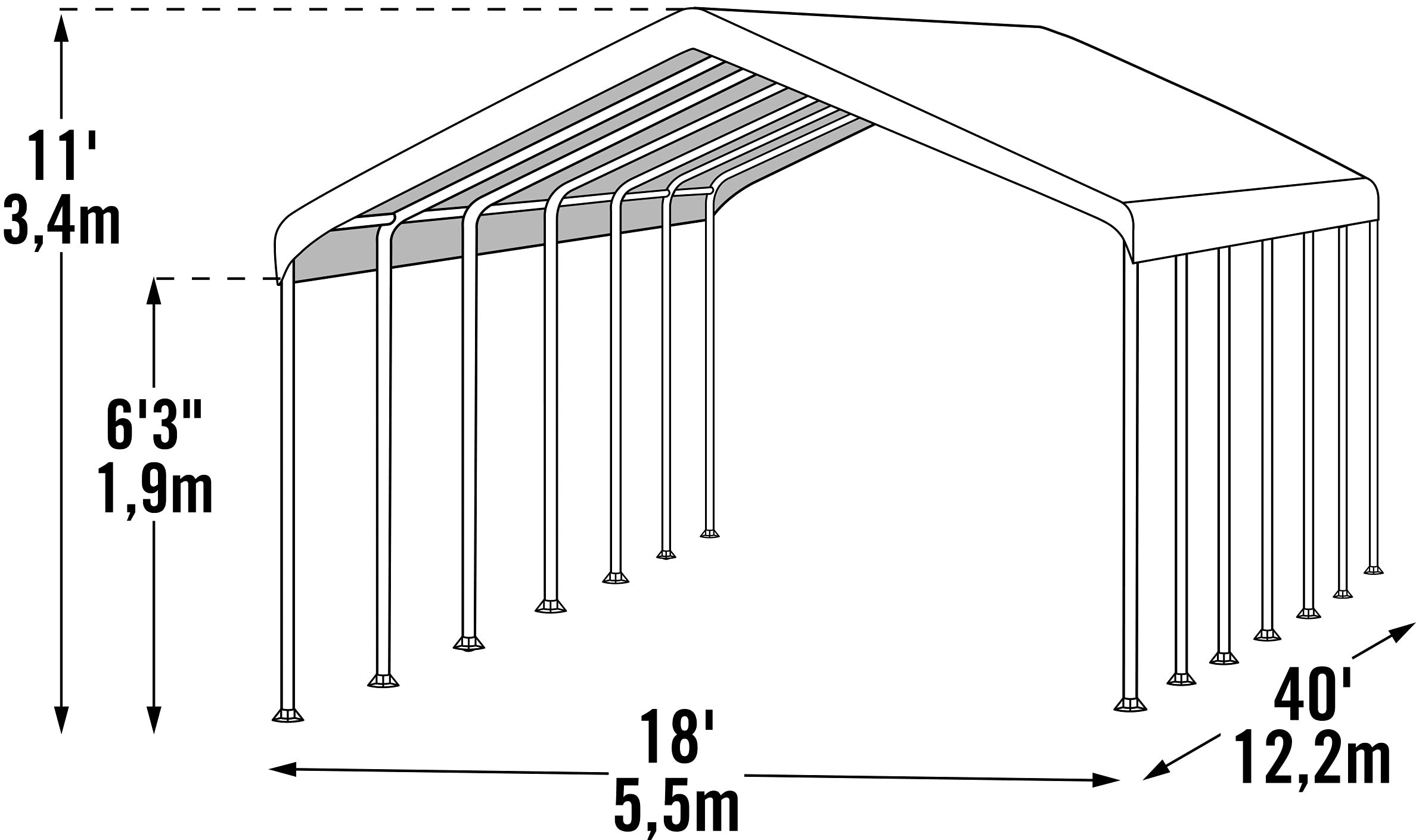 ShelterLogic 18' x 40' SuperMax Heavy Duty Steel Frame Canopy - Easy Setup, Weather Resistant Shelter for Outdoor Events, Farmers Markets & Backyard Storage