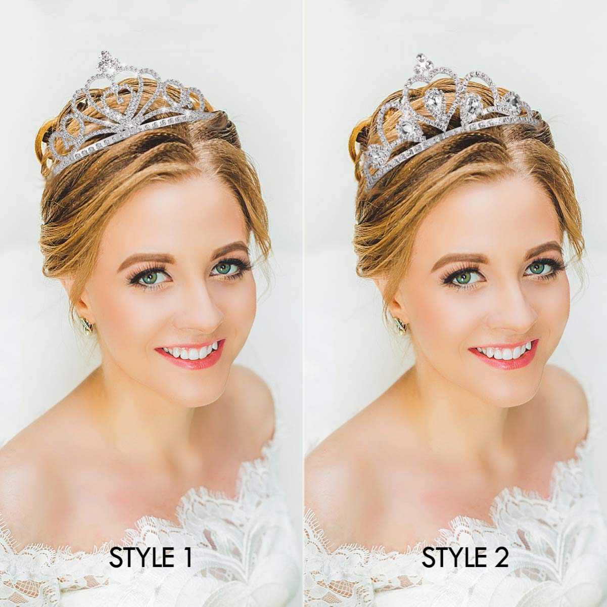 Sparkling Rhinestone Tiara Crown Set - 2 Pack Crystal Wedding Bridal Headpiece for Birthday, Pageant, Princess Parties & Special Occasions