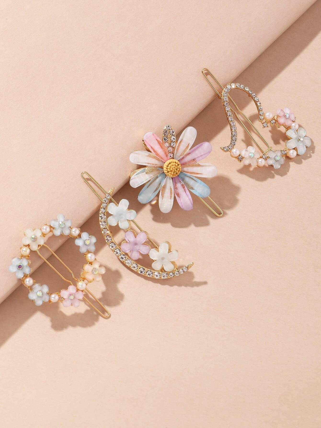 RedChimes 4 Pcs Korean Style Flower Hair Clips with Rhinestones - Elegant Hair Pins for Women & Girls - Perfect for Weddings, Parties & Daily Styling