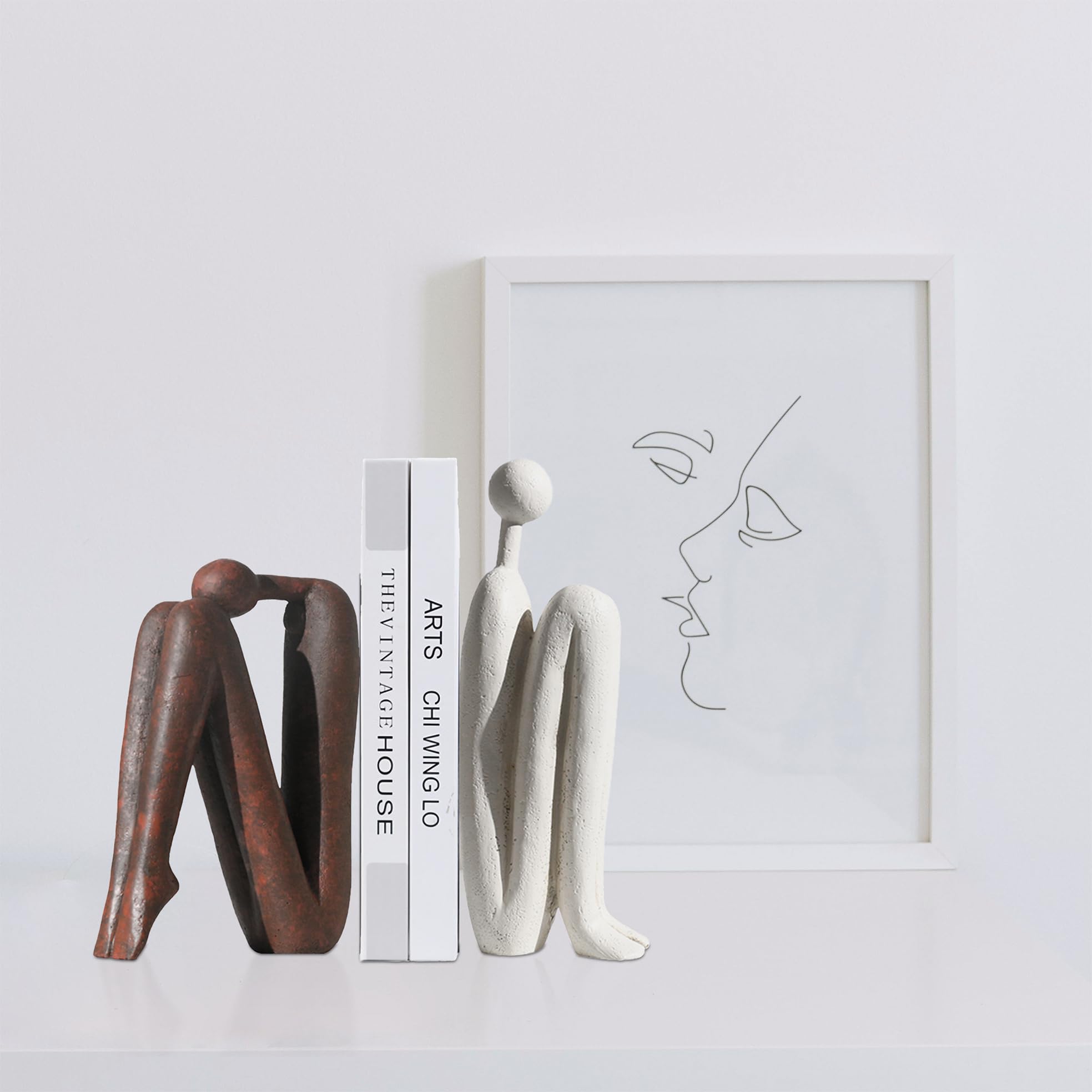 Modern Abstract Thinker Statue Bookends for Heavy Books - Decorative Book Holders for Shelves & Office Desk - Aesthetic Bookshelf Decor for Home, Office & Library Use