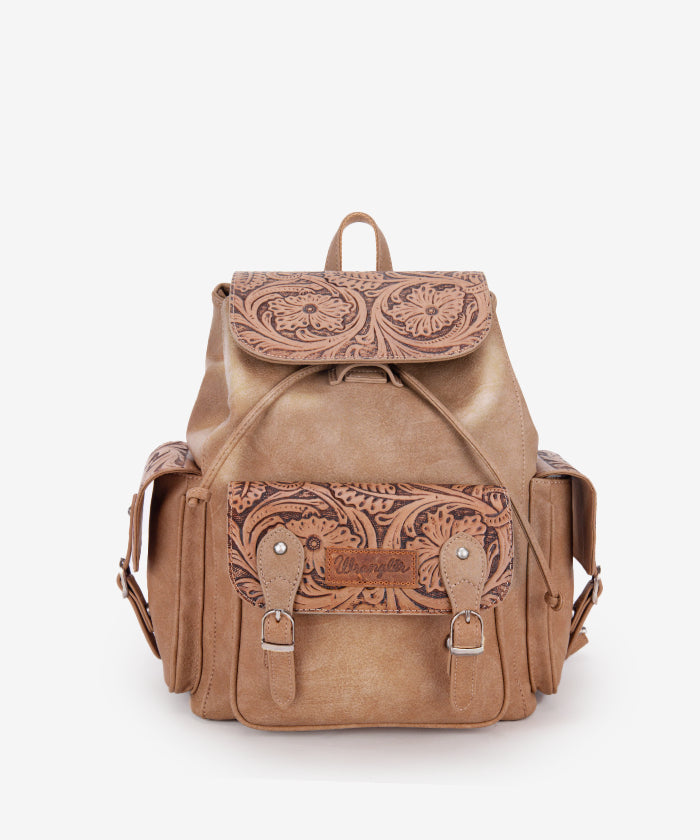 Wrangler Floral Tooled Concealed Carry Backpack for Women & Men - Tactical EDC Hiking Daypack with Hidden Gun Pocket - Perfect for Outdoor Adventures, Travel & Everyday Use