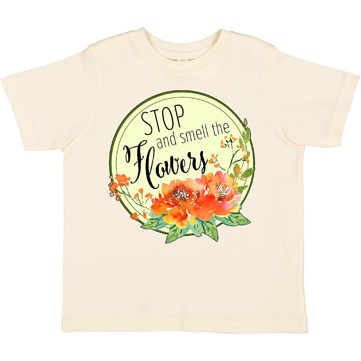 Inktastic Stop and Smell The Flowers Watercolor Toddler T-Shirt - Cute Floral Graphic Tee for Baby Girls & Boys - Soft Cotton Comfort Shirt for Playdates, Daycare & Family Photos