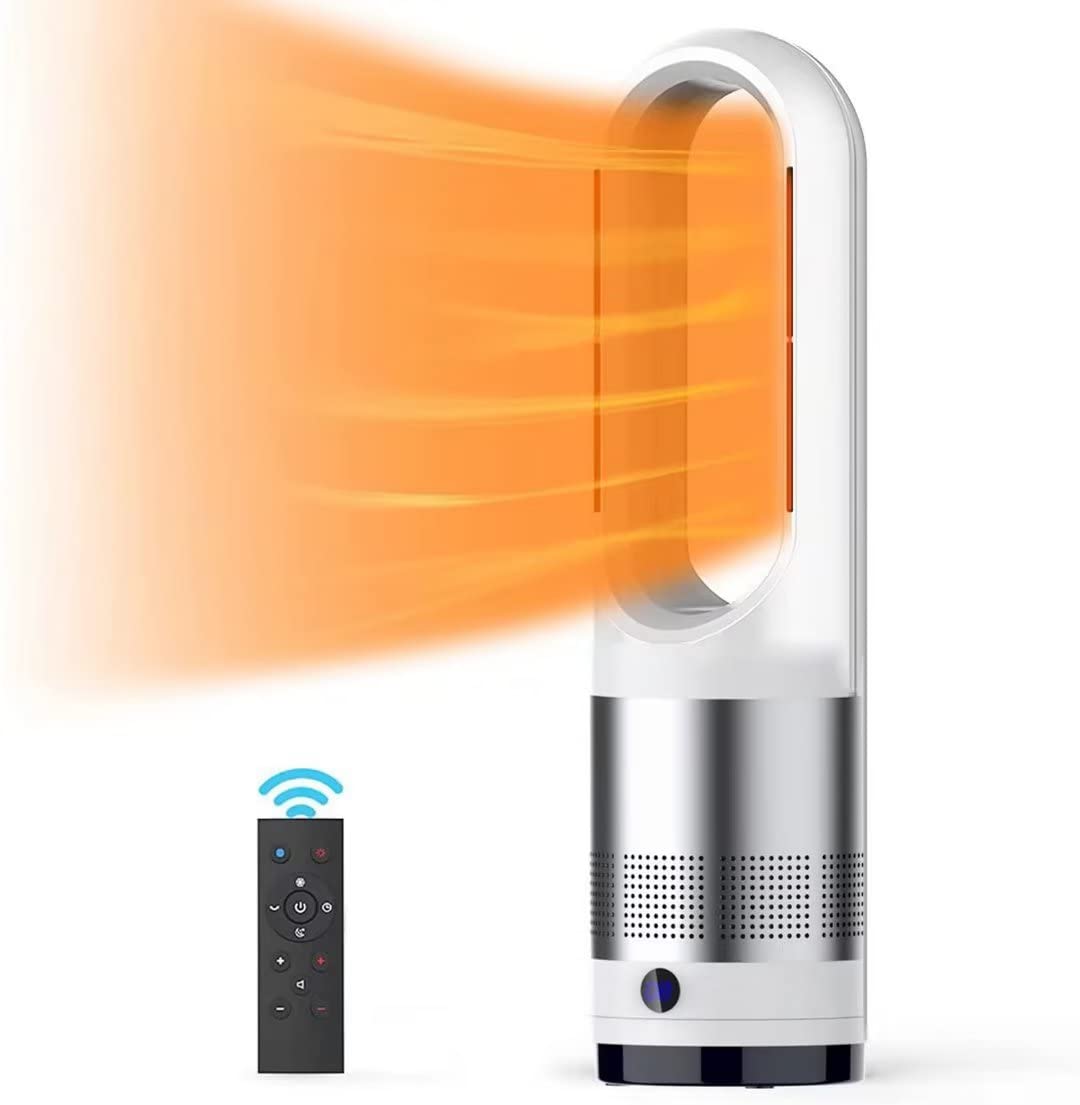 1400W Bladeless Heater Fan & Tower Fan - 8 Speed Adjustable, 80° Oscillating Air Circulator with Remote Control, LED Display & Silent 8-Hour Timer - Perfect for Home, Office, and Bedroom Cooling & Heating