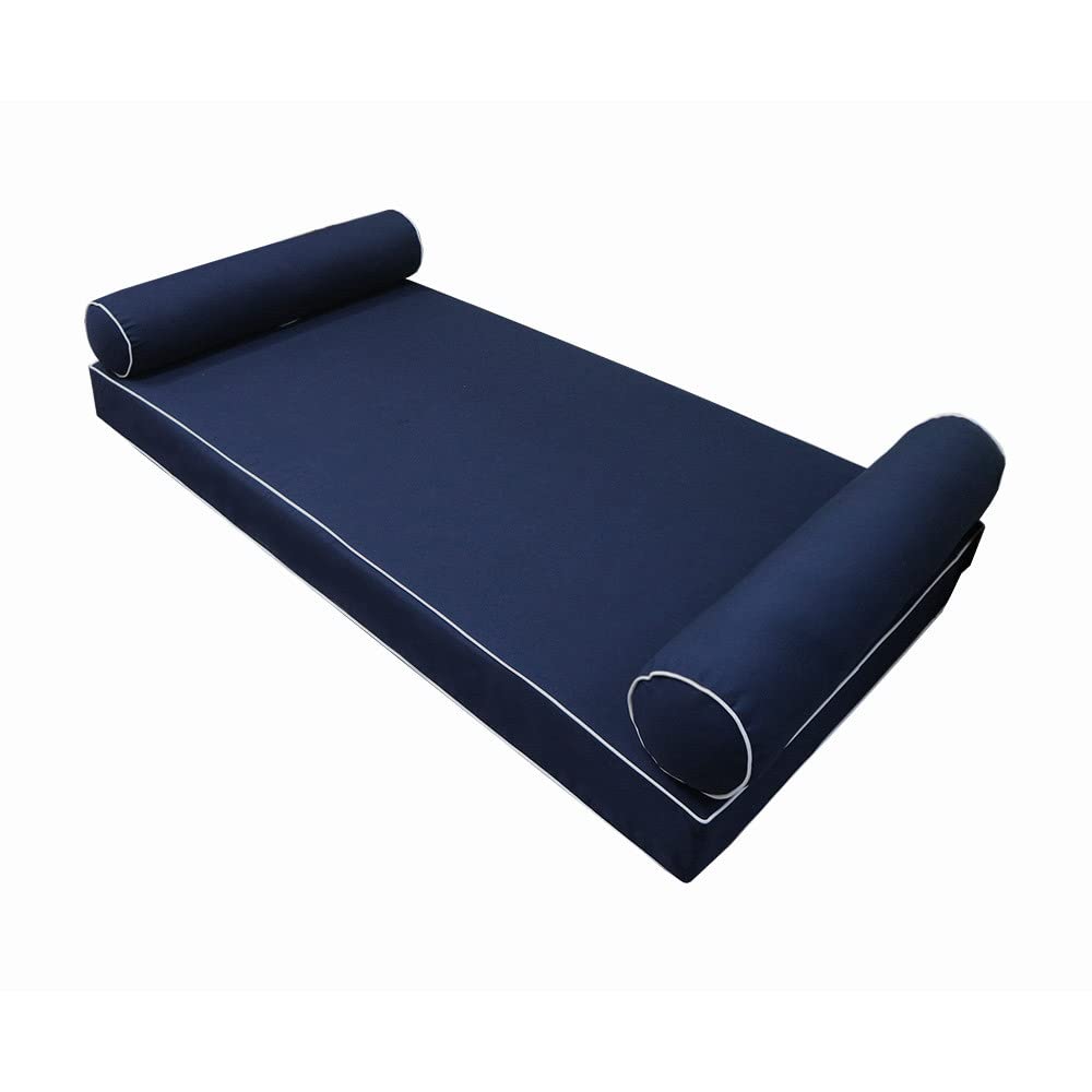 SLIPCOVER ONLY | S5 Outdoor Daybed Mattress Bolster Pillow Cushion Covers with Contrast Piping Trim - Twin XL Size (AD101) - Perfect for Patio Furniture, Poolside Lounging & Garden Daybeds