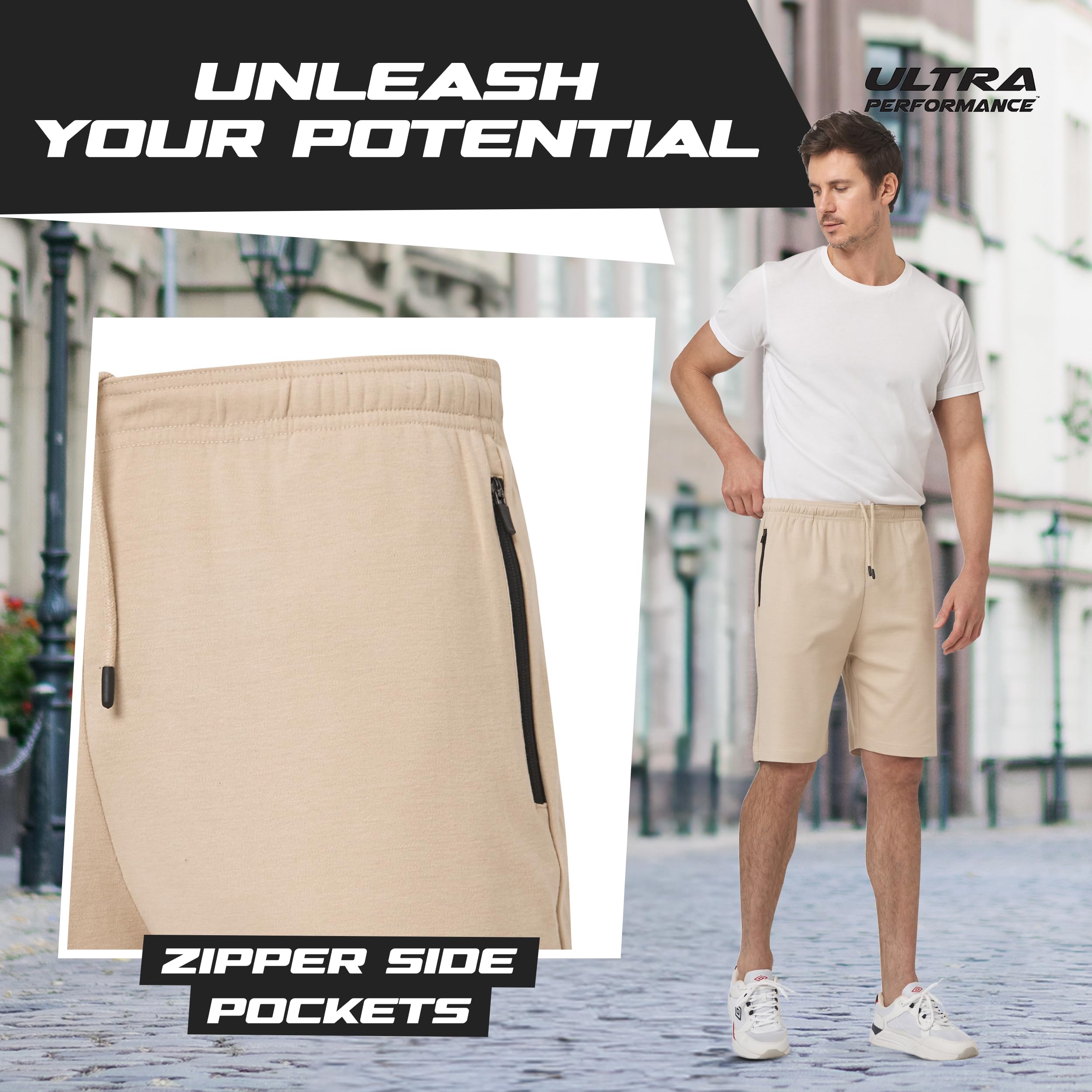 Ultra Performance 3 Pack Men's Athletic Shorts - Gym Workout Running Casual Shorts with Zipper Pockets (Sizes Small to 5X) - Perfect for Training, Jogging & Everyday Wear