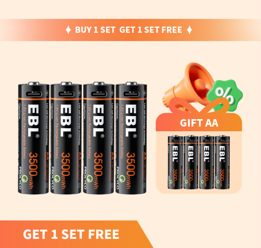EBL USB Rechargeable AA AAA Lithium Ion Batteries - 2 Pack with Fast Charging | Perfect for Cameras, Toys, Flashlights & Smart Home Devices