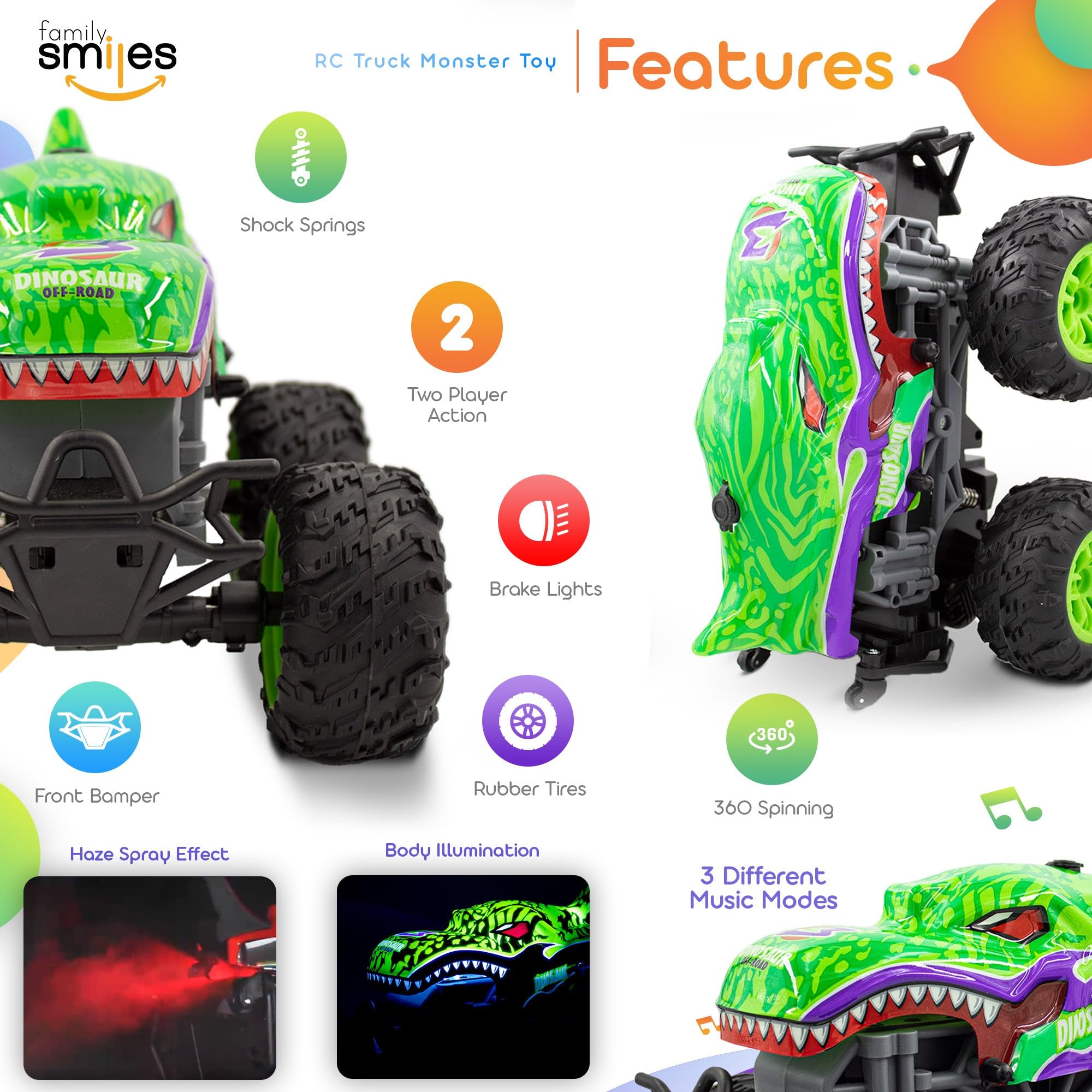 Remote Control Dinosaur and Shark Monster Truck Toy Set - 2 Pack RC Cars for Boys & Girls Ages 8-12 | Outdoor Play, Birthday Gifts, STEM Learning Toys