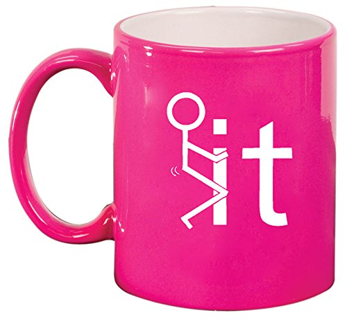 Ceramic Coffee & Tea Mug with 'F It Screw It' Stick Figure Design - Pink - Perfect for Office, Home, or Gifting