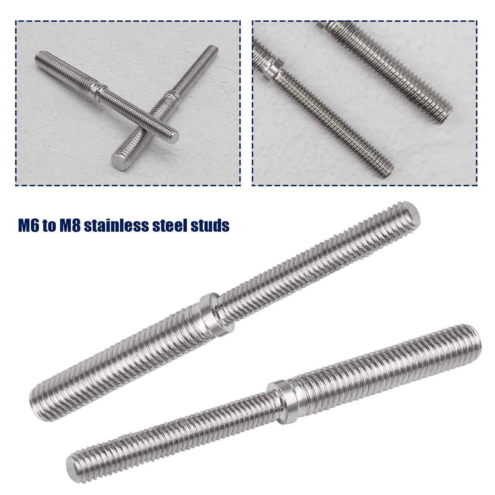 Stainless Steel M6-M8 Threaded Stud Bolts - 2Pcs for Structural Columns Fastening