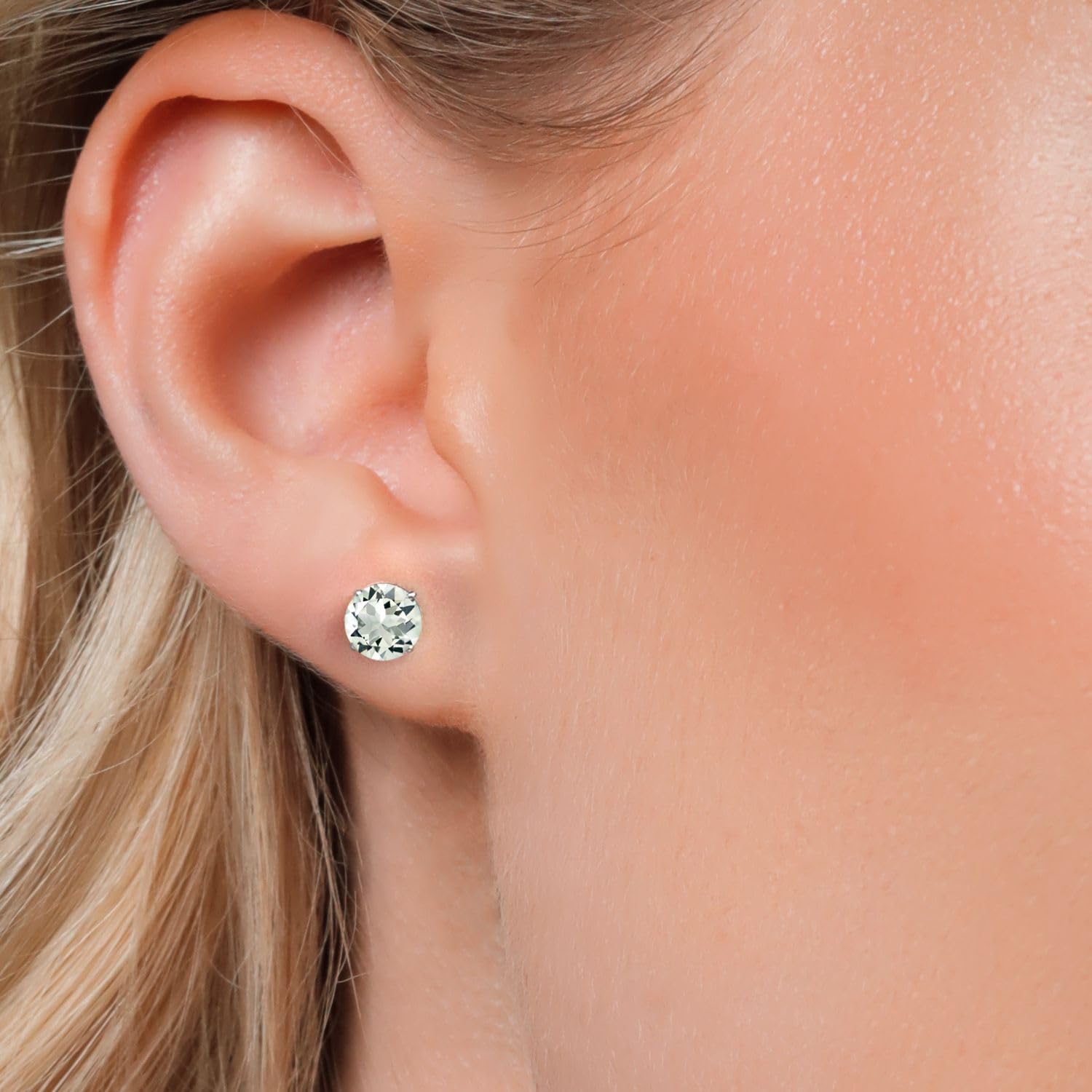 14K White Gold Green Prasiolite Stud Earrings for Women & Men | 1.90 CTTW | Gemstone Birthstone Jewelry | Round 6MM Prongs | Perfect Gift for Anniversary, Birthday & Everyday Wear