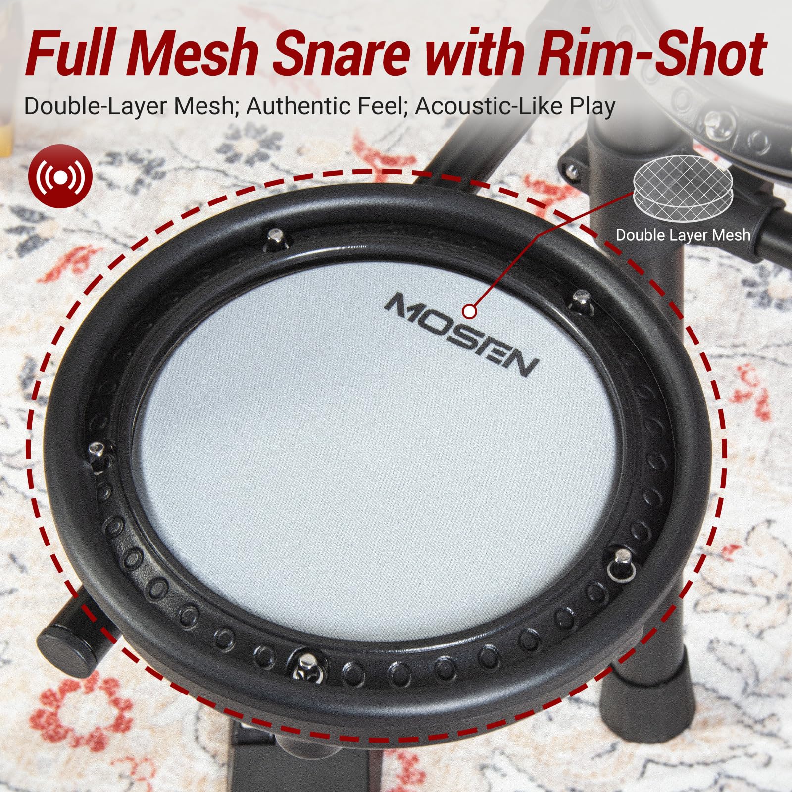 MOSEN MED-X3 Electric Drum Set - 4 Quiet Mesh Drum Pads, Cymbals, Drum Sticks, Headphones, USB MIDI, Kick Pedal - 195+ Sounds & 25 Drum Kits for Beginners - Perfect for Home Practice, Studio Recording & Silent Drumming Sessions