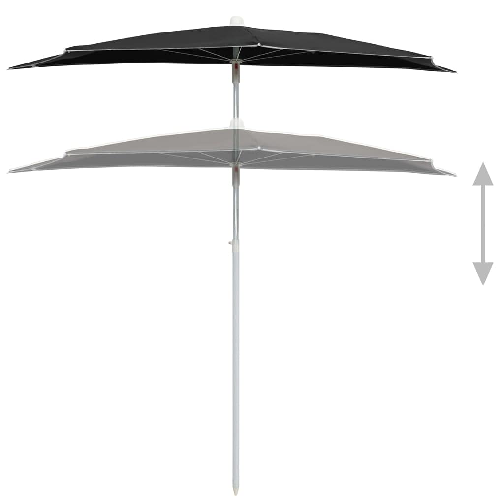 CHARMMA 315565 Outdoor Garden Half Parasol with Pole - 180x90 cm Black Sun Shade Umbrella for Patio, Balcony & Poolside (1.55KG) - Perfect for Relaxing in Shade During Summer Days