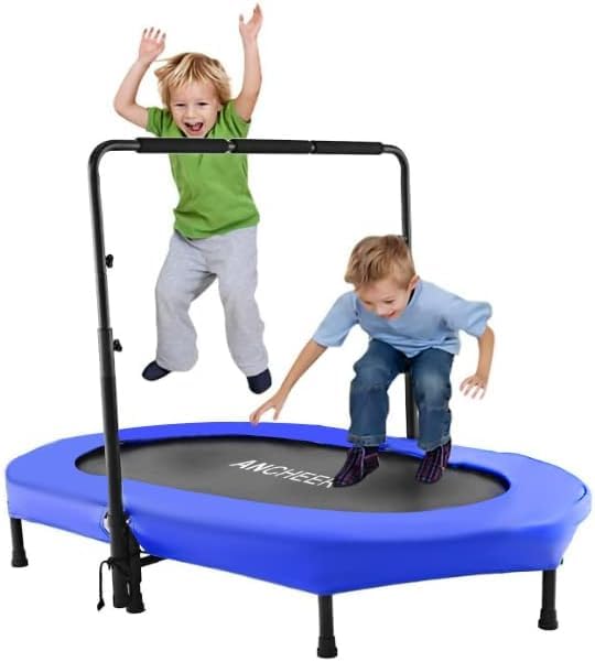 ANCHEER Foldable Mini Trampoline with Adjustable Handle - 220lbs Capacity Rebounder for Cardio, Indoor Exercise & Outdoor Fitness - Perfect for Home Gym, Garden Workouts & Parent-Child Fitness Activities