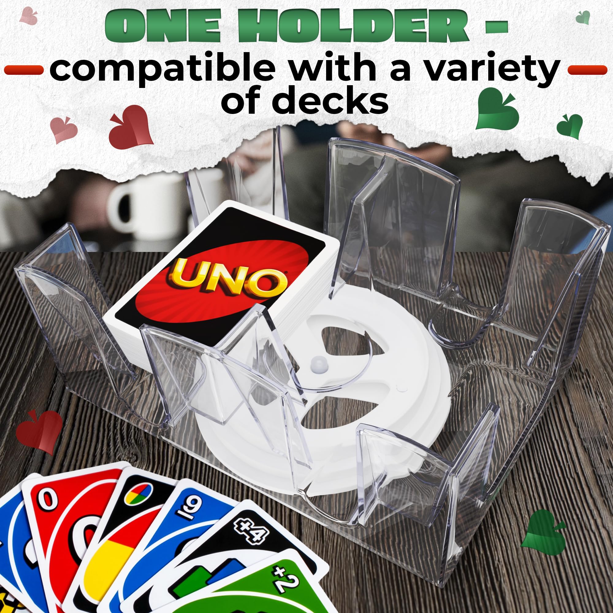 360° Rotating Dual Deck Poker Card Holder - Clear Acrylic Canasta & Casino Card Tray for Poker, Blackjack, and Card Games - Perfect for Game Nights, Casinos, and Family Gatherings