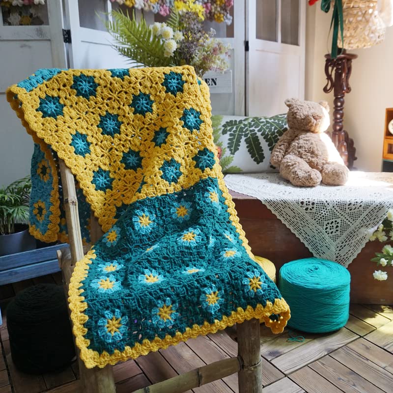 Handmade Granny Square Crochet Throw Blanket 51x19 Inch - Soft Cozy Decorative Couch Blanket for Sofa, Bed, Travel - All Season Warm Blanket Gift for Women & Men - Perfect for Netflix Nights, Camping & Home Decor