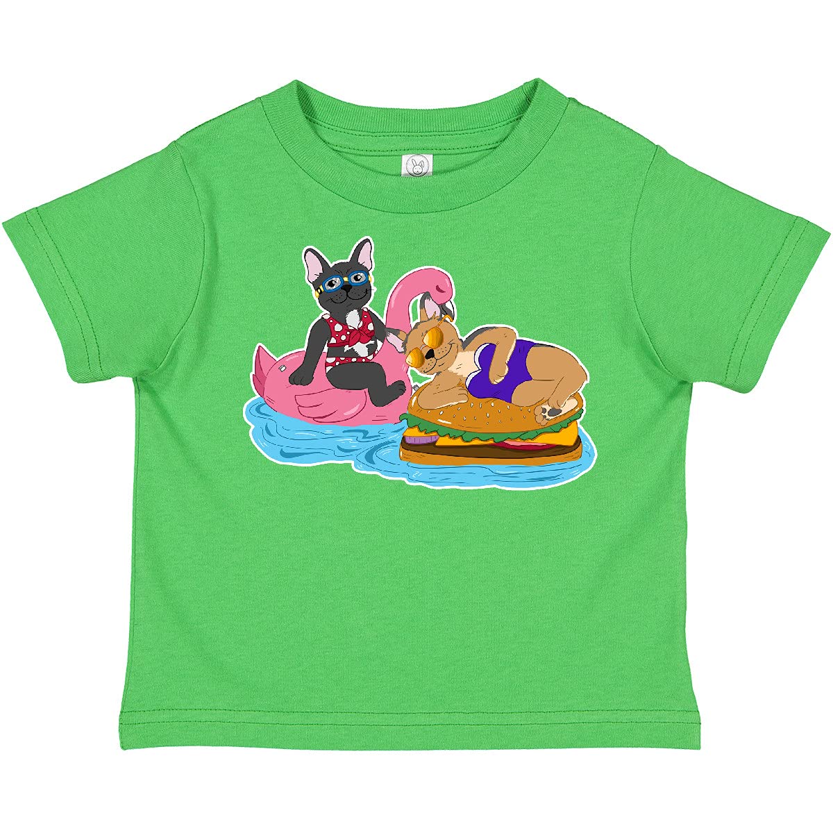 Cute French Bulldogs Toddler T-Shirt for Boys & Girls - Summer Pool Floaties Graphic Tee - Soft Cotton Kids Shirt for Swimming, Beach Vacations & Summer Fun