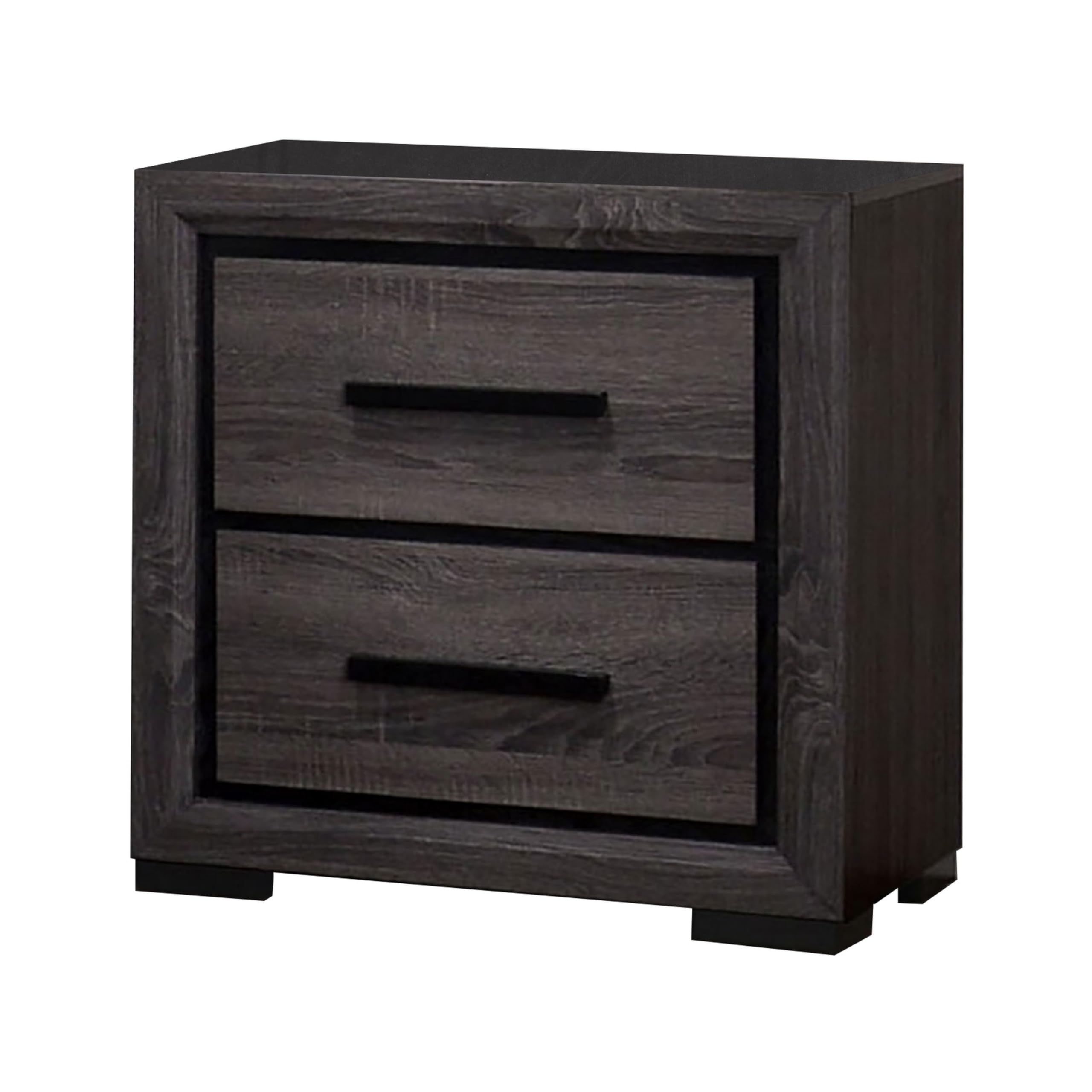Benjara Modern Gray and Black Wooden Nightstand with 2 Drawers & Finger Pull Handle - Perfect for Bedroom, Living Room, or Office Storage