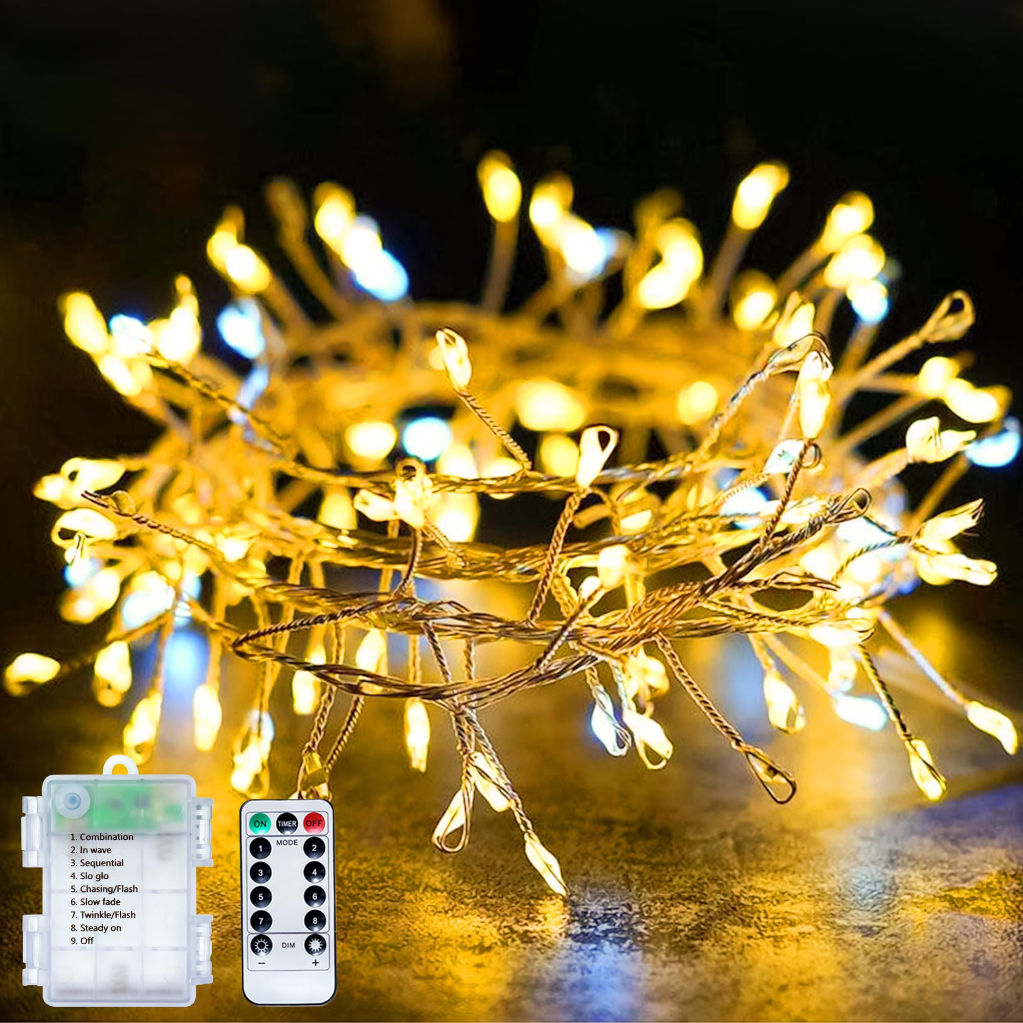 200 LED Fairy String Lights - 20FT Battery Operated Waterproof Copper Wire Lights with 8 Modes for Indoor/Outdoor Use - Perfect for Christmas, Weddings, Parties, Garden, Patio & Tree Decorations (Warm White)