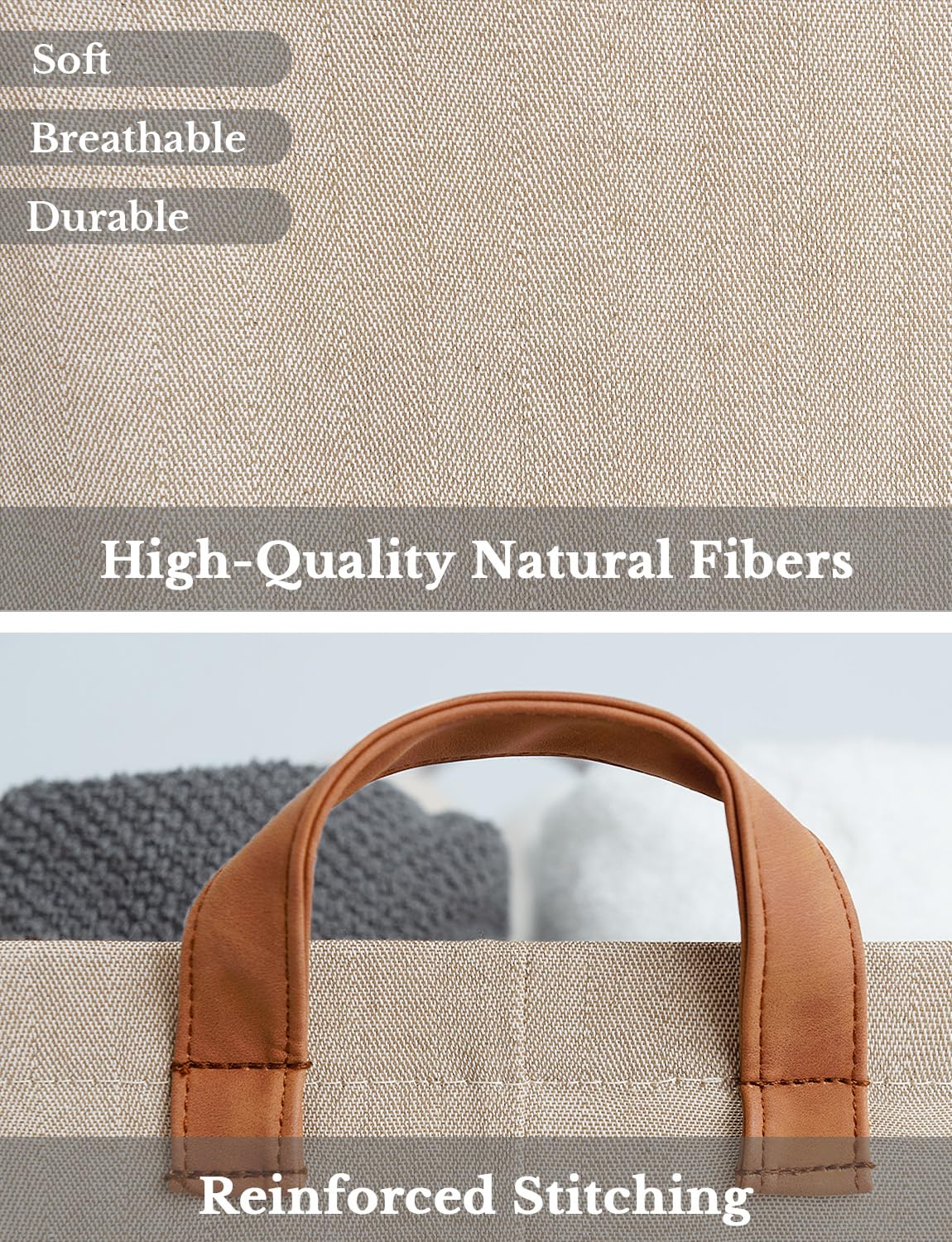StorageWorks Fabric Storage Bins with Handles & Metal Frame - 2-Pack Closet Organizer for Bedroom, Closet & Office - Large Brown & Beige Shelves Baskets for Home Organization